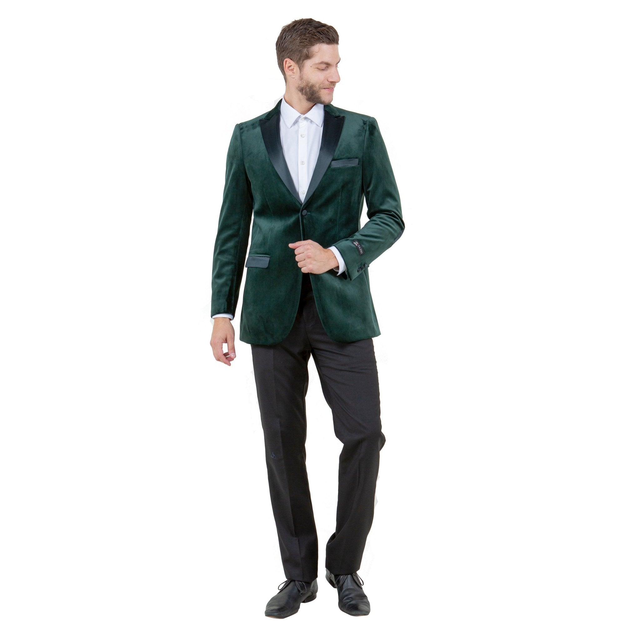 Men's Modern Fit Velvet Blazer w/ Elbow Patch - Bundle Bus