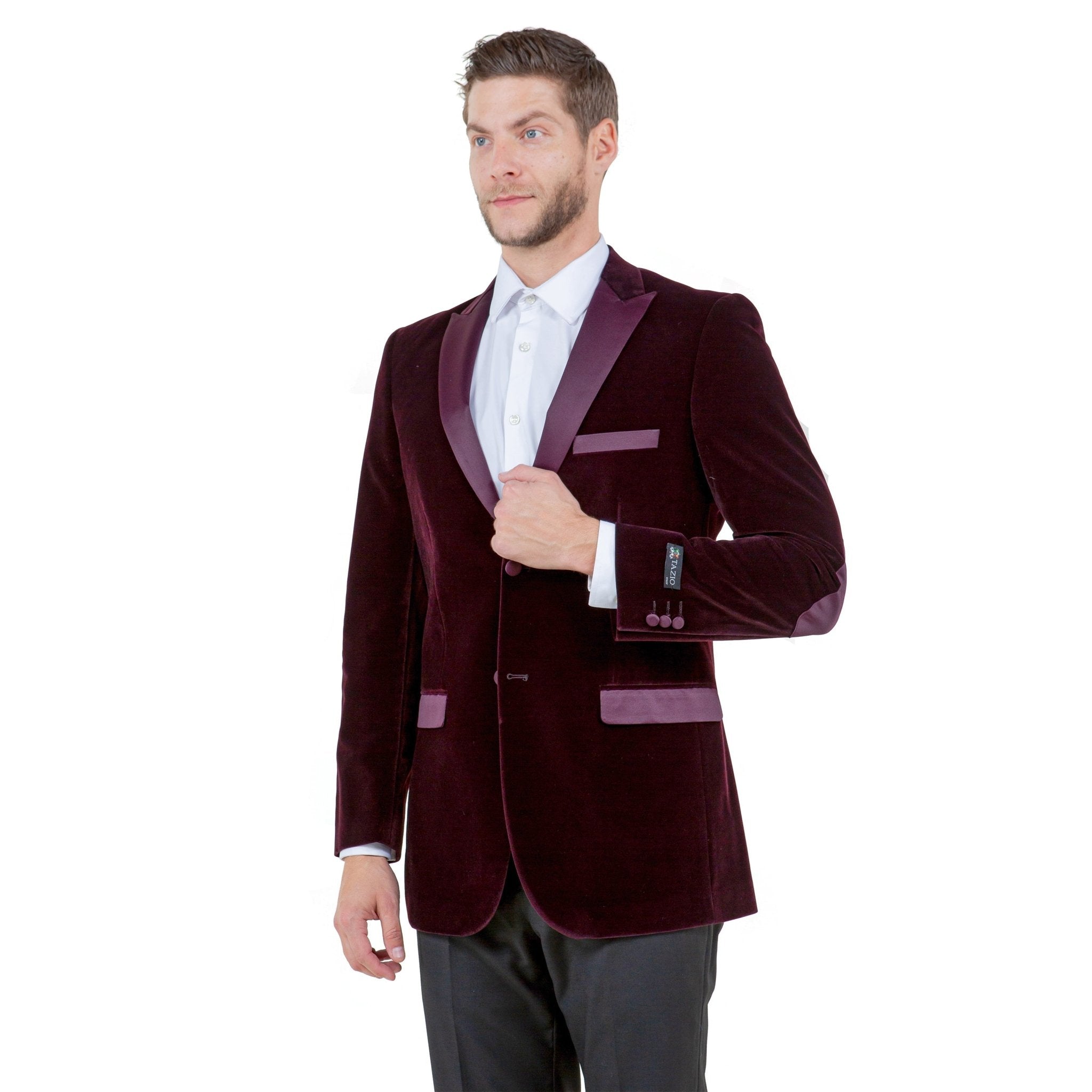 Men's Modern Fit Velvet Blazer w/ Elbow Patch - Bundle Bus