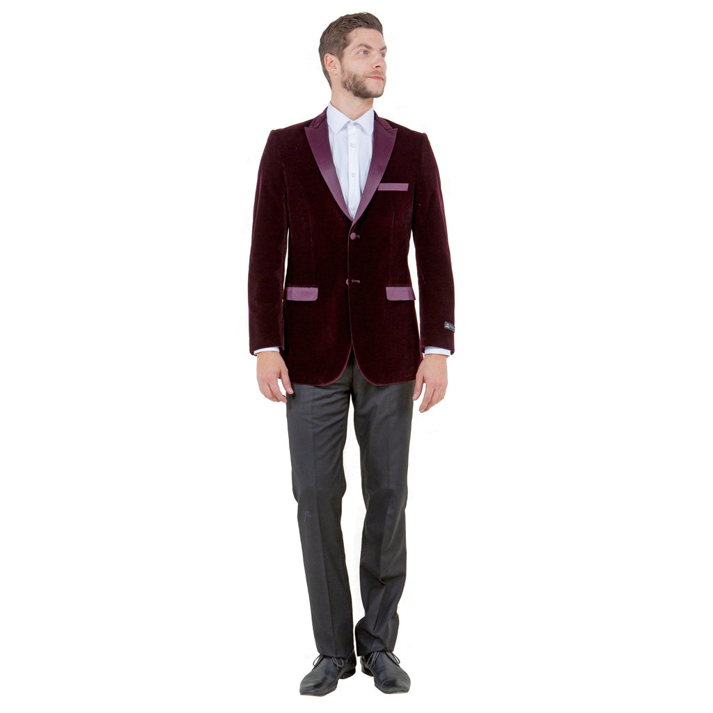 Men's Modern Fit Velvet Blazer w/ Elbow Patch - Bundle Bus