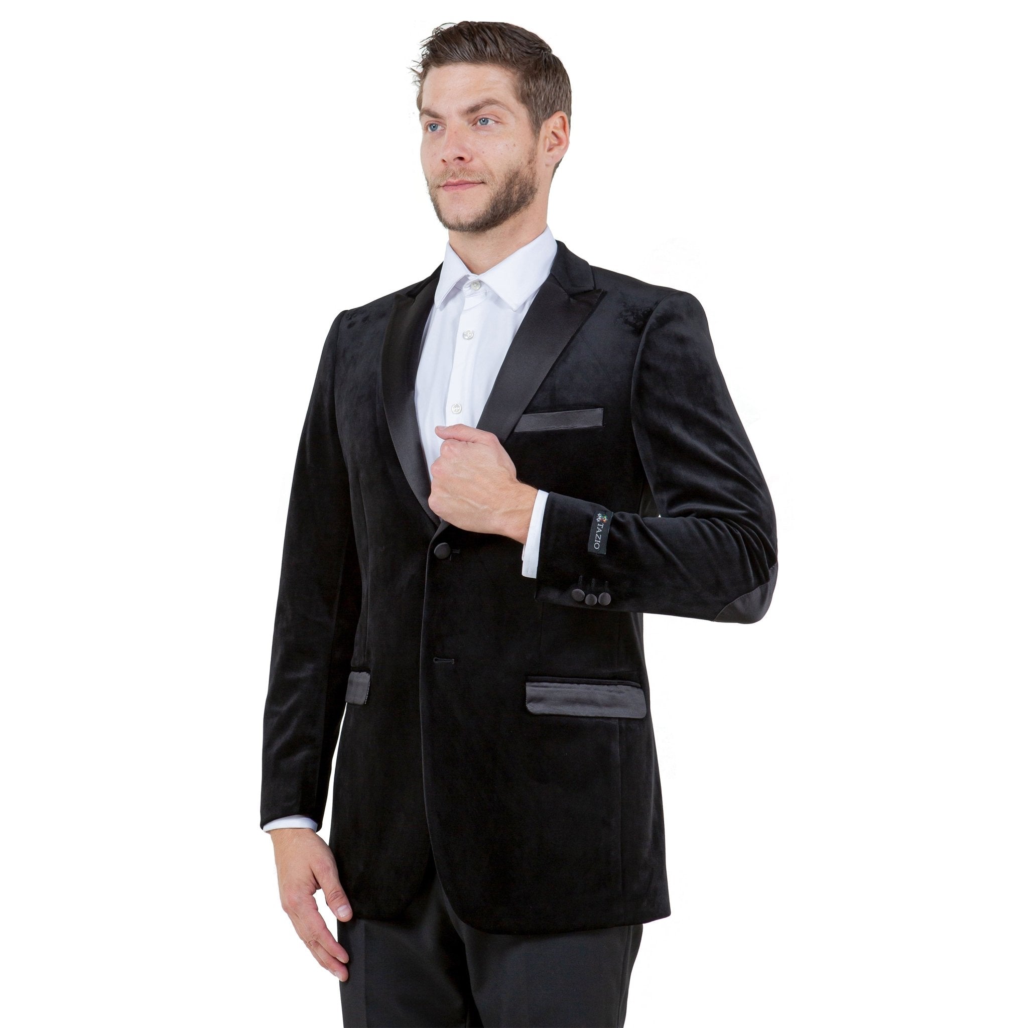 Men's Modern Fit Velvet Blazer w/ Elbow Patch - Bundle Bus
