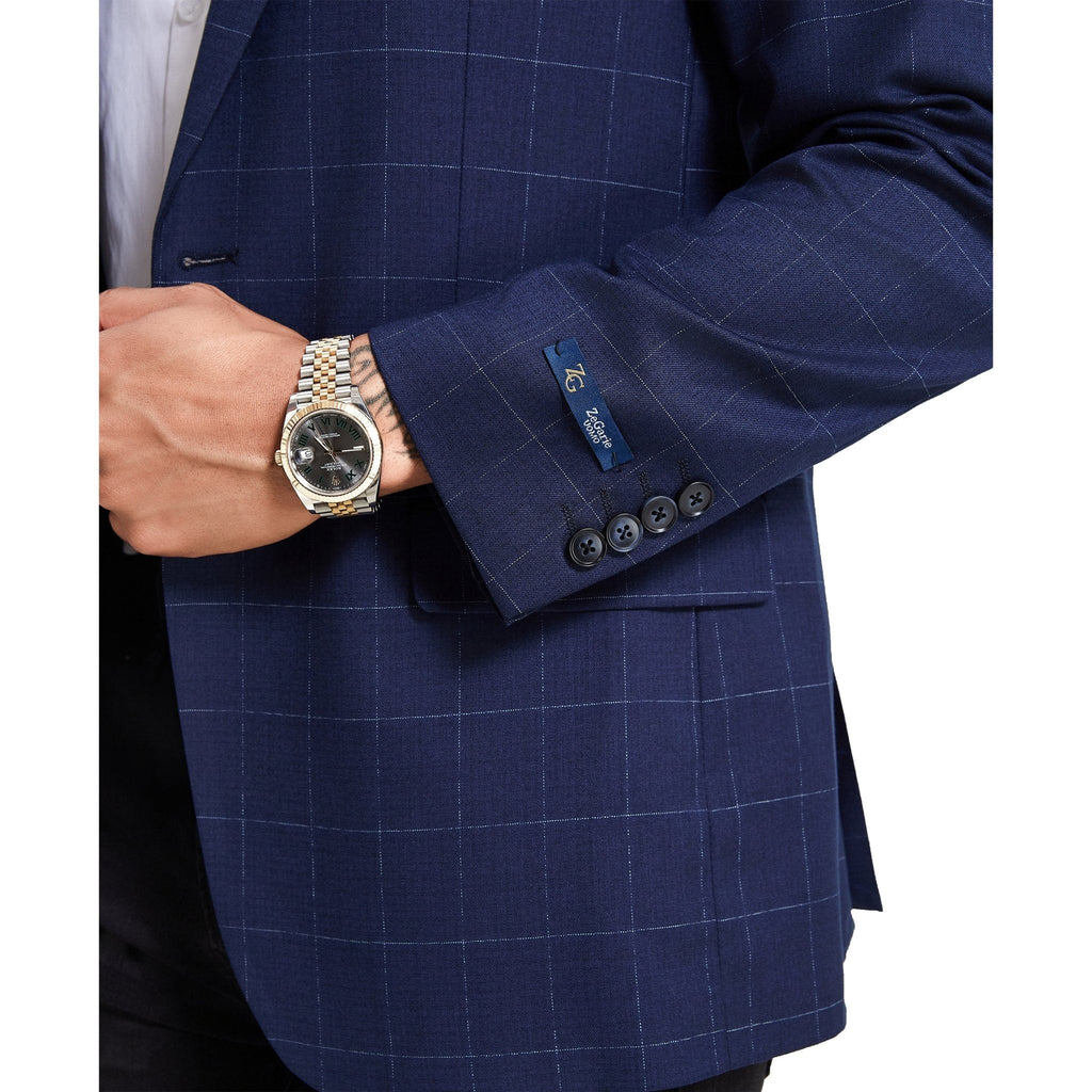 Men's Modern Fit Windowpane Sport Coat w/ Notch Lapel - Bundle Bus