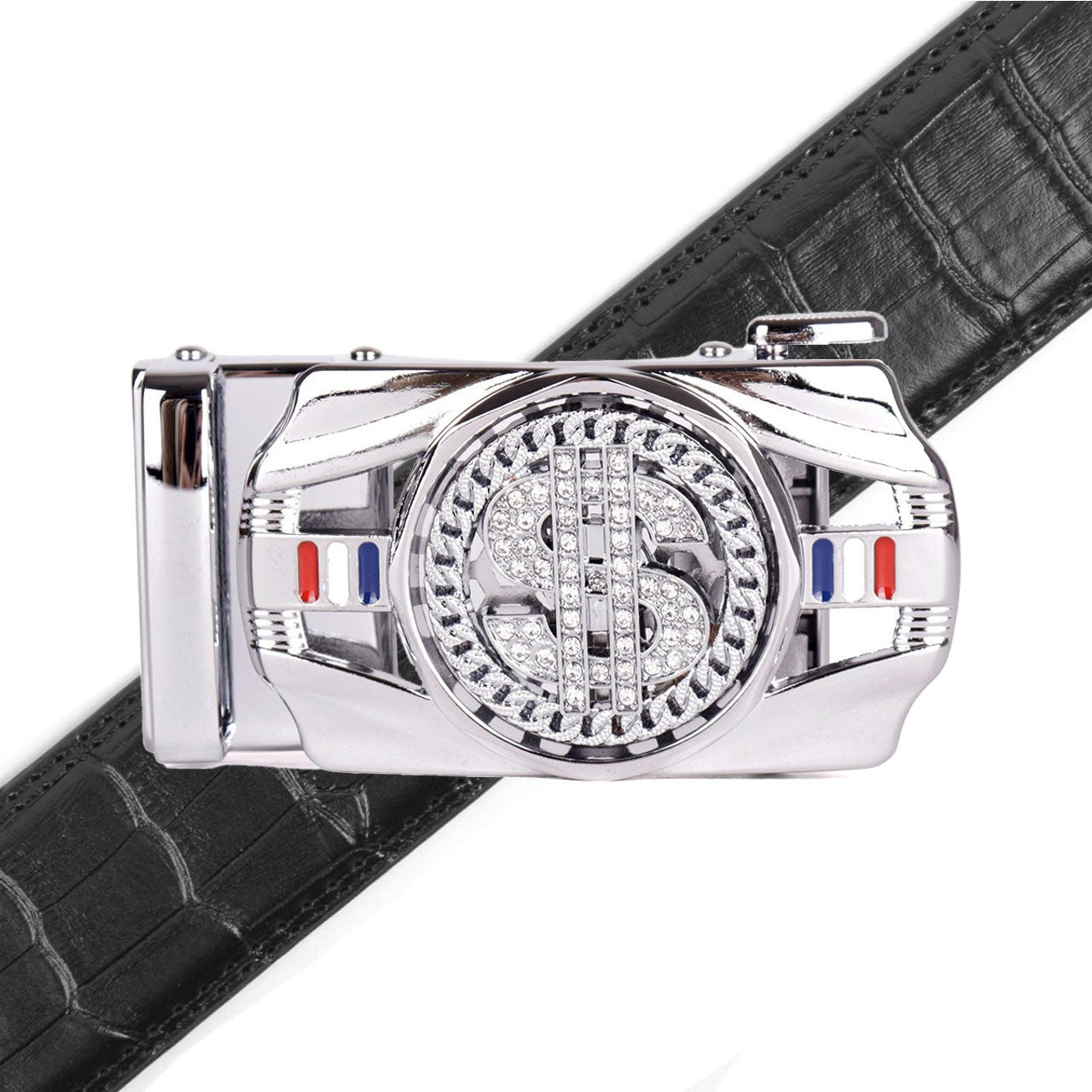 Men's Money Rotating Bling Ratchet Belt-MGLBB62-SIL - Bundle Bus