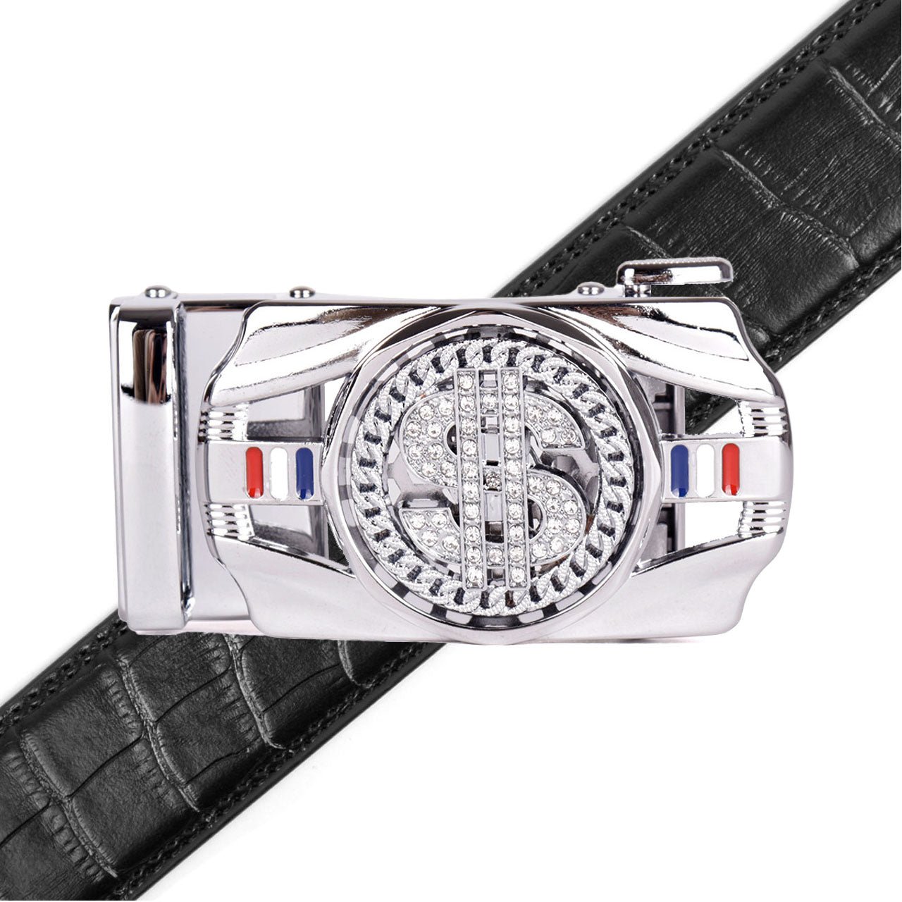 Men's Money Rotating Bling Ratchet Belt-MGLBB62-SIL - Bundle Bus