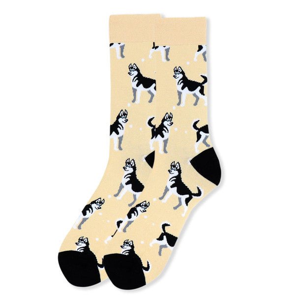Men's Novelty Siberian Husky Dog Socks - NVS19431-BEI - Bundle Bus