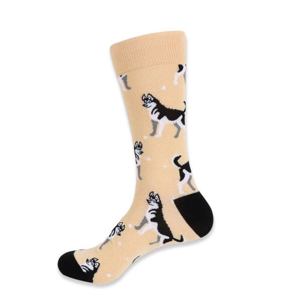 Men's Novelty Siberian Husky Dog Socks - NVS19431-BEI - Bundle Bus
