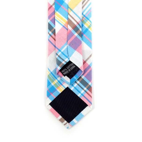 Men's Pink Blue Plaid 2.25" Cotton Slim Tie - MPPW1713 - Bundle Bus