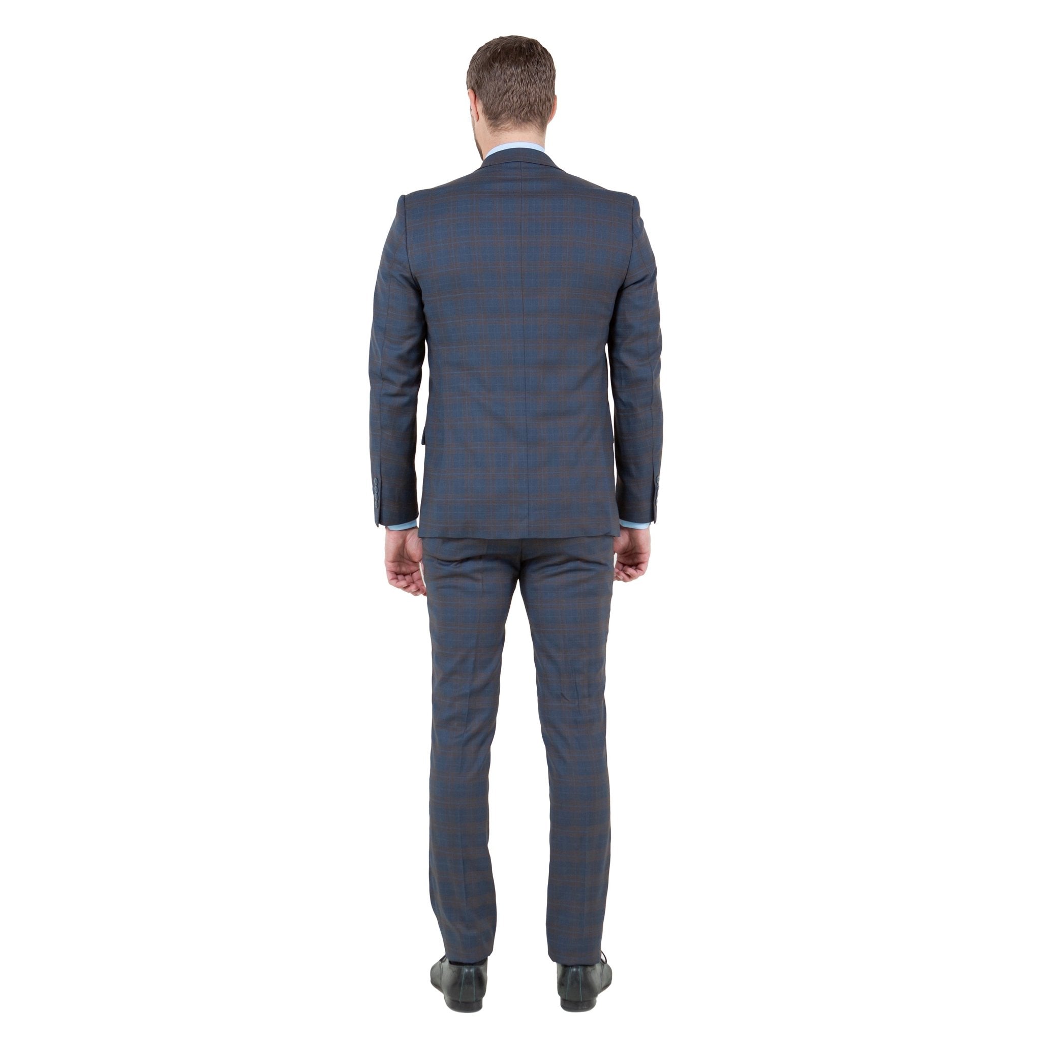 Men's Skinny - Fit Glen Plaid 3pc Suit Set w/ U - Neck Vest - Bundle Bus