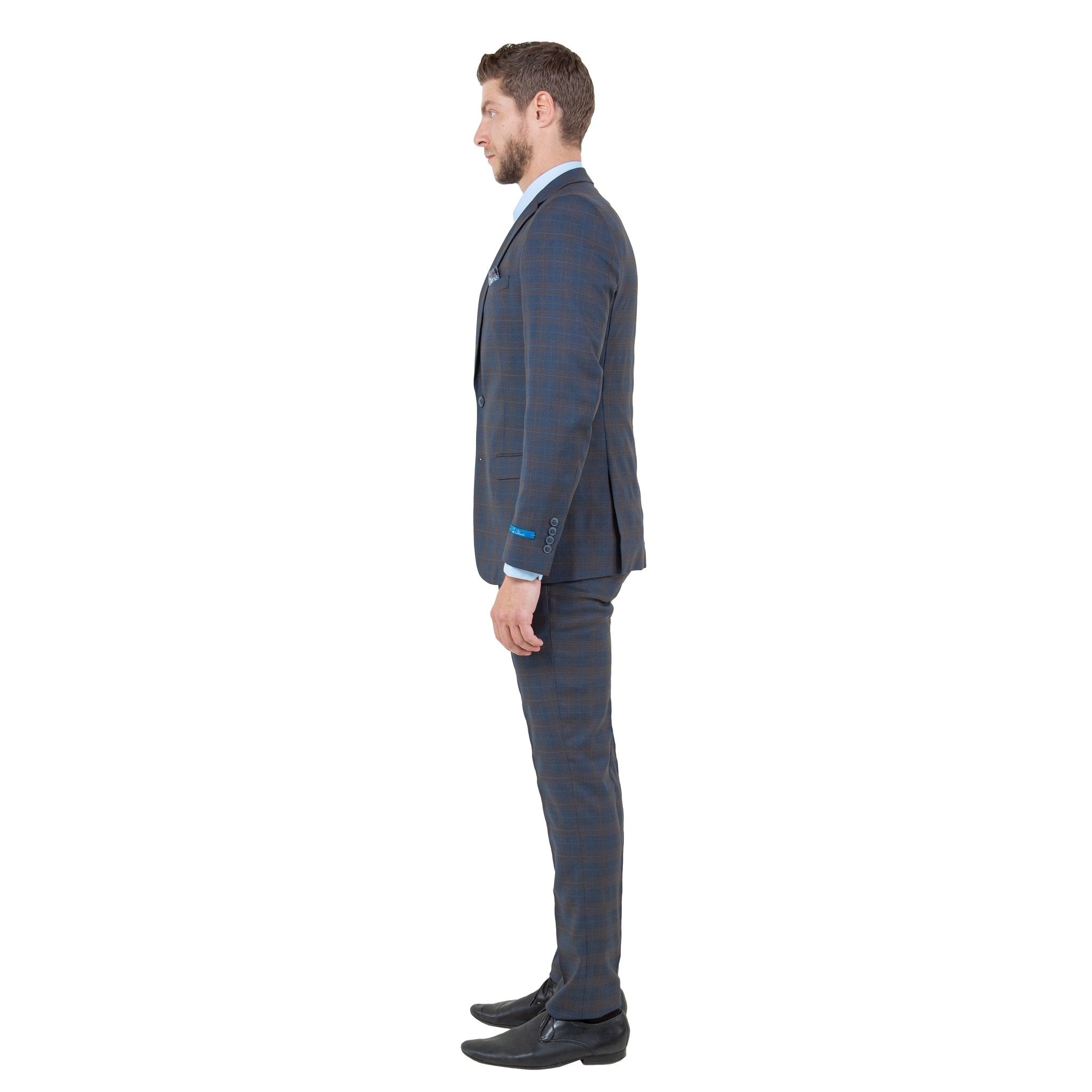 Men's Skinny - Fit Glen Plaid 3pc Suit Set w/ U - Neck Vest - Bundle Bus