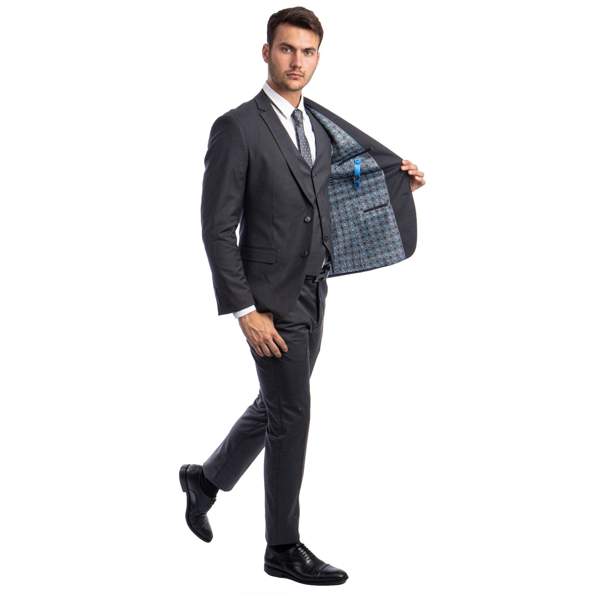 Men's Skinny - Fit Solid 3pc Suit - Bundle Bus