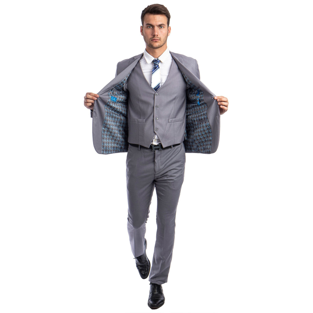 Men's Skinny - Fit Solid 3pc Suit - Bundle Bus