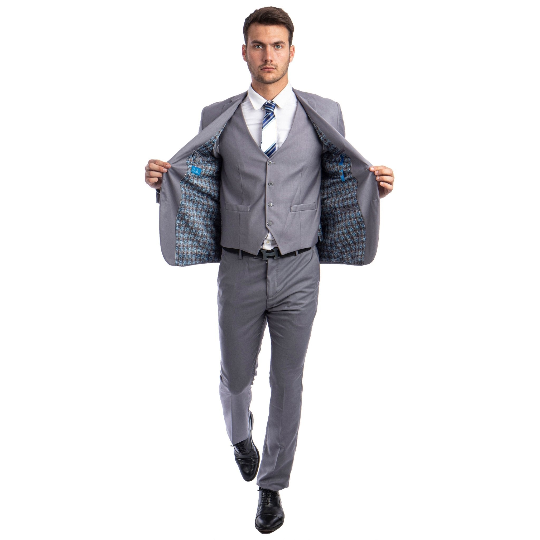 Men's Skinny - Fit Solid 3pc Suit - Bundle Bus