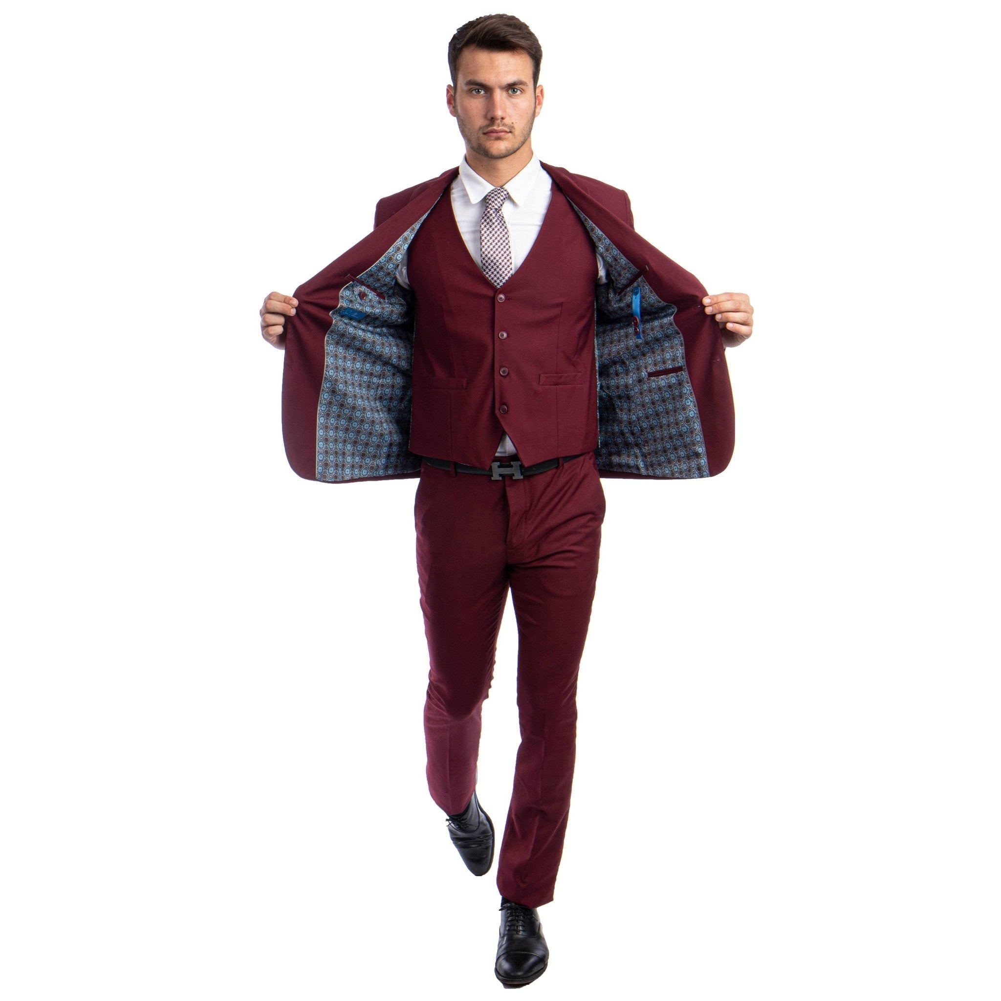 Men's Skinny - Fit Solid 3pc Suit - Bundle Bus