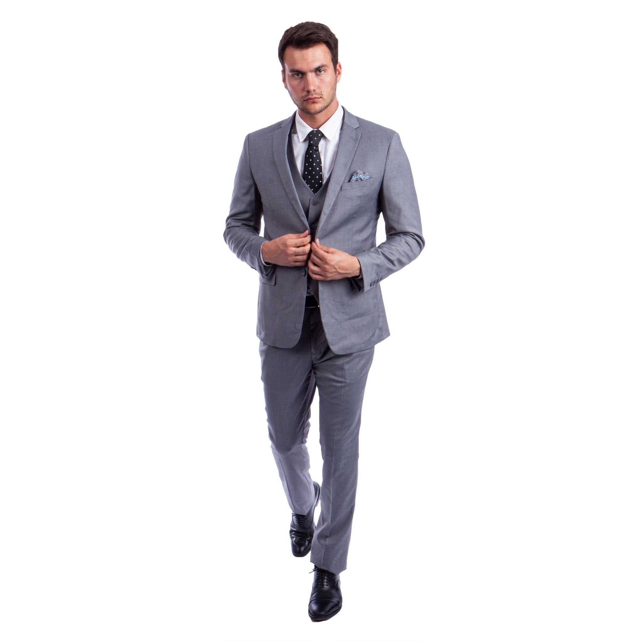 Men's Skinny - Fit Solid 3pc Suit - Bundle Bus
