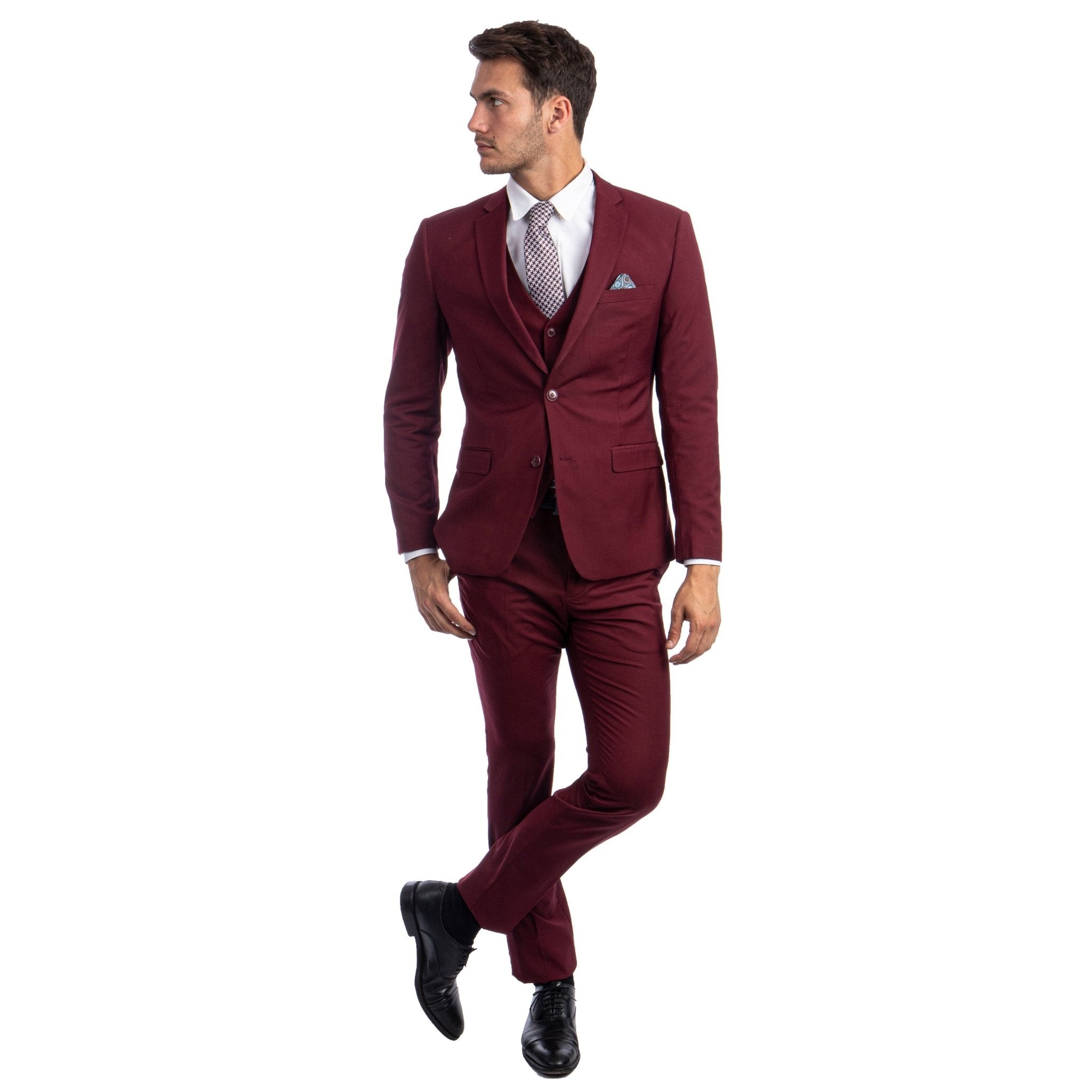 Men's Skinny - Fit Solid 3pc Suit - Bundle Bus