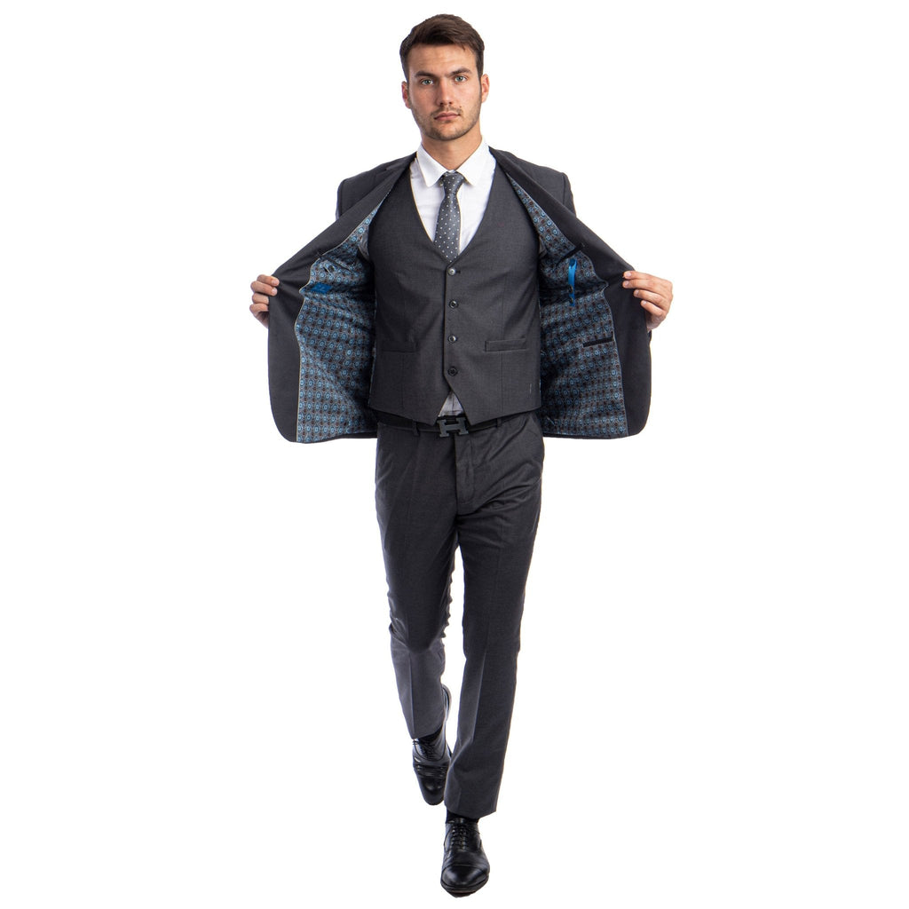 Men's Skinny - Fit Solid 3pc Suit - Bundle Bus