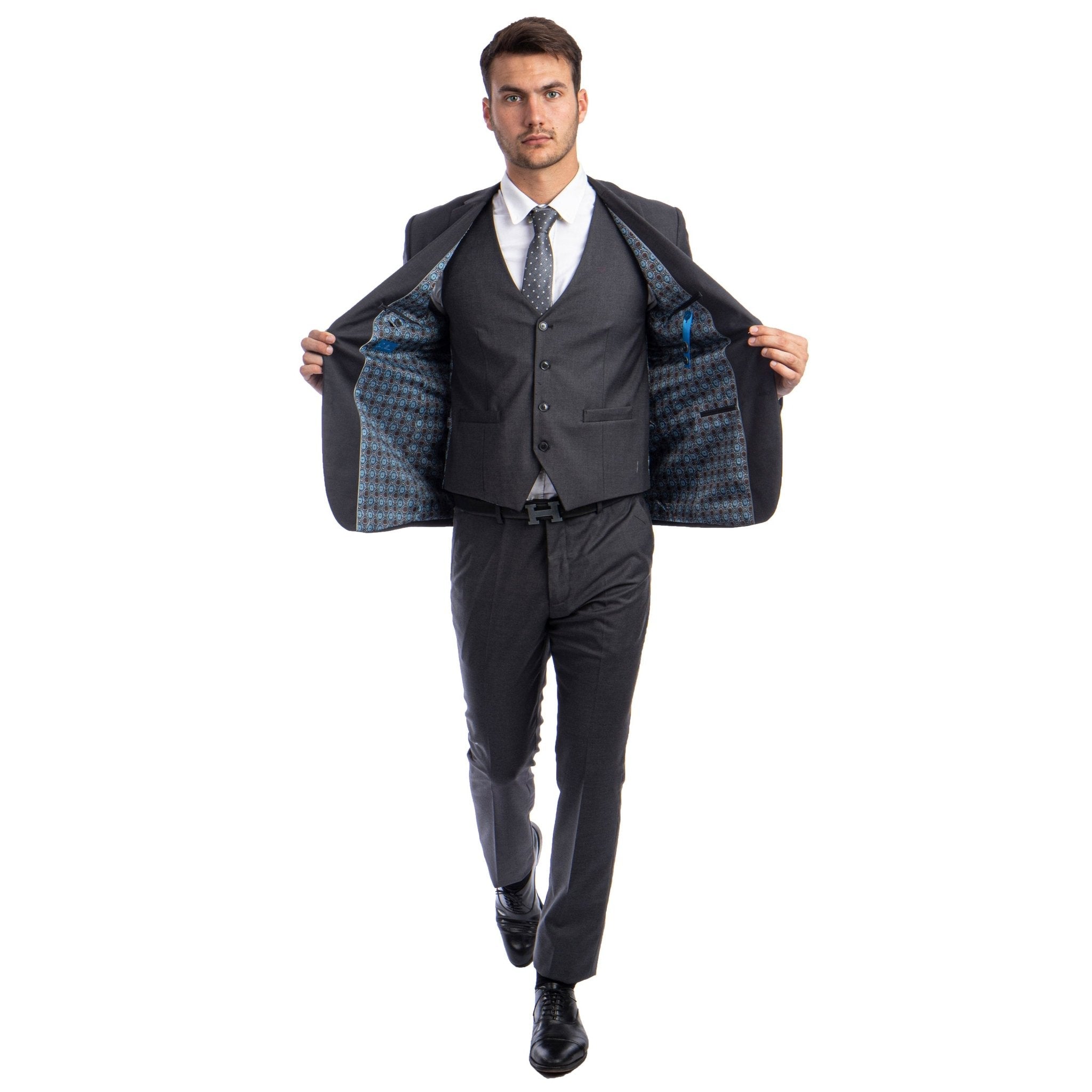 Men's Skinny - Fit Solid 3pc Suit - Bundle Bus
