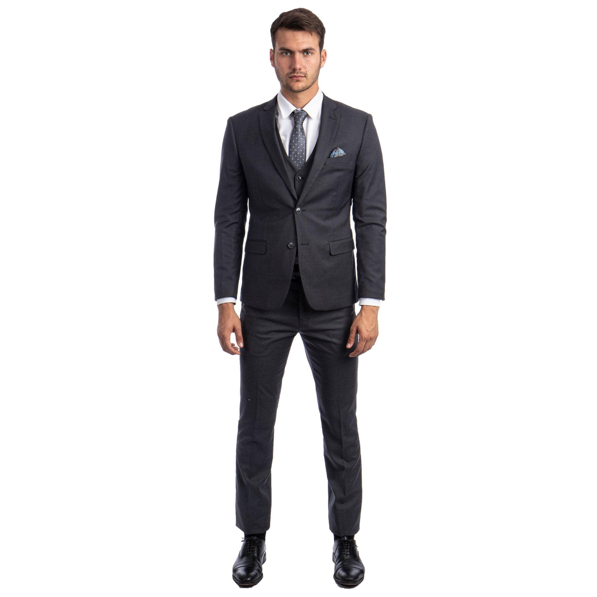 Men's Skinny - Fit Solid 3pc Suit - Bundle Bus