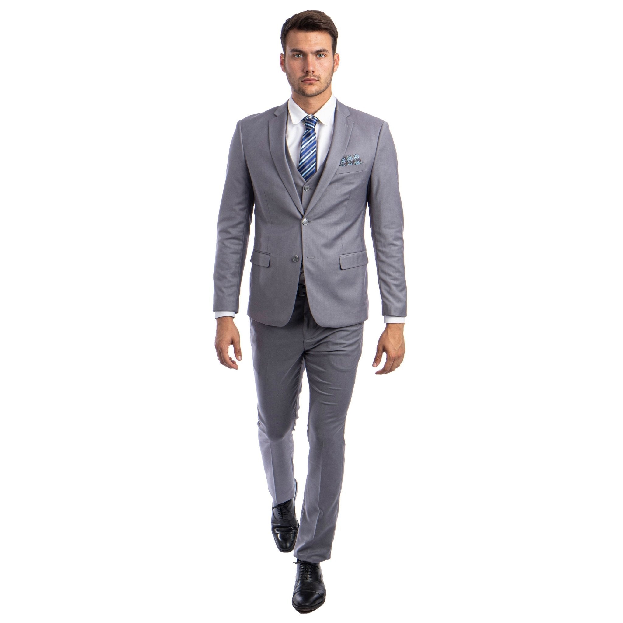 Men's Skinny - Fit Solid 3pc Suit - Bundle Bus