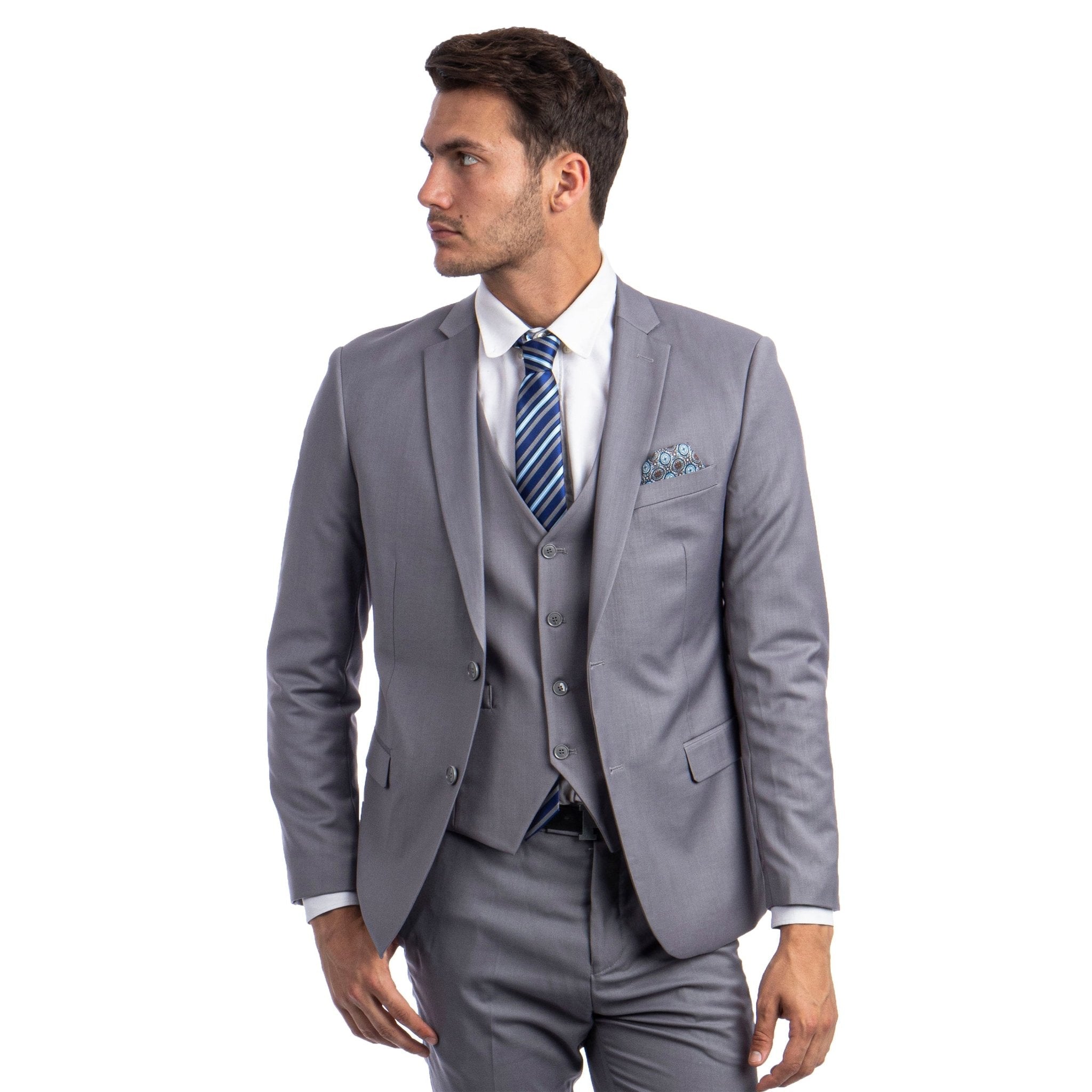 Men's Skinny - Fit Solid 3pc Suit - Bundle Bus