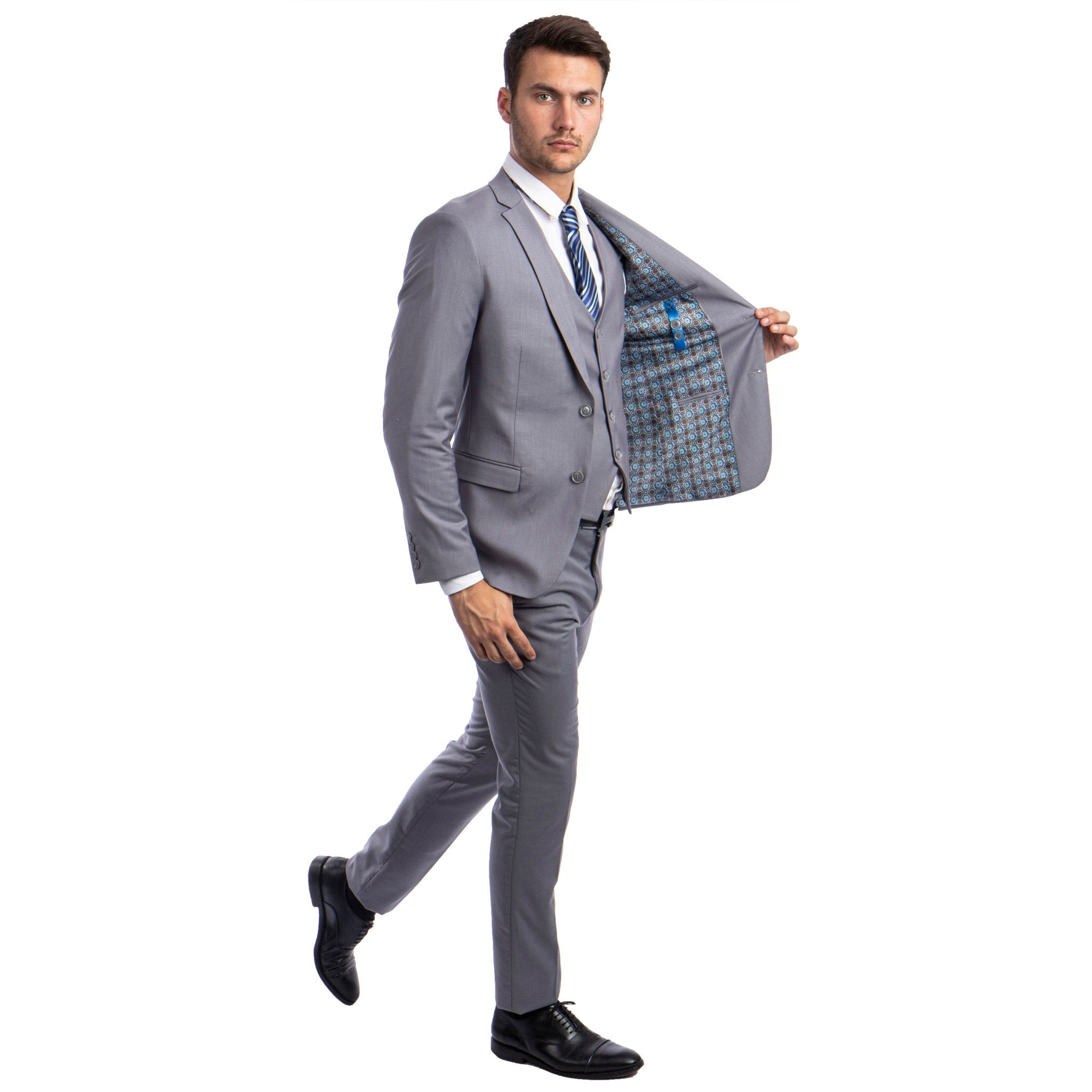 Men's Skinny - Fit Solid 3pc Suit - Bundle Bus