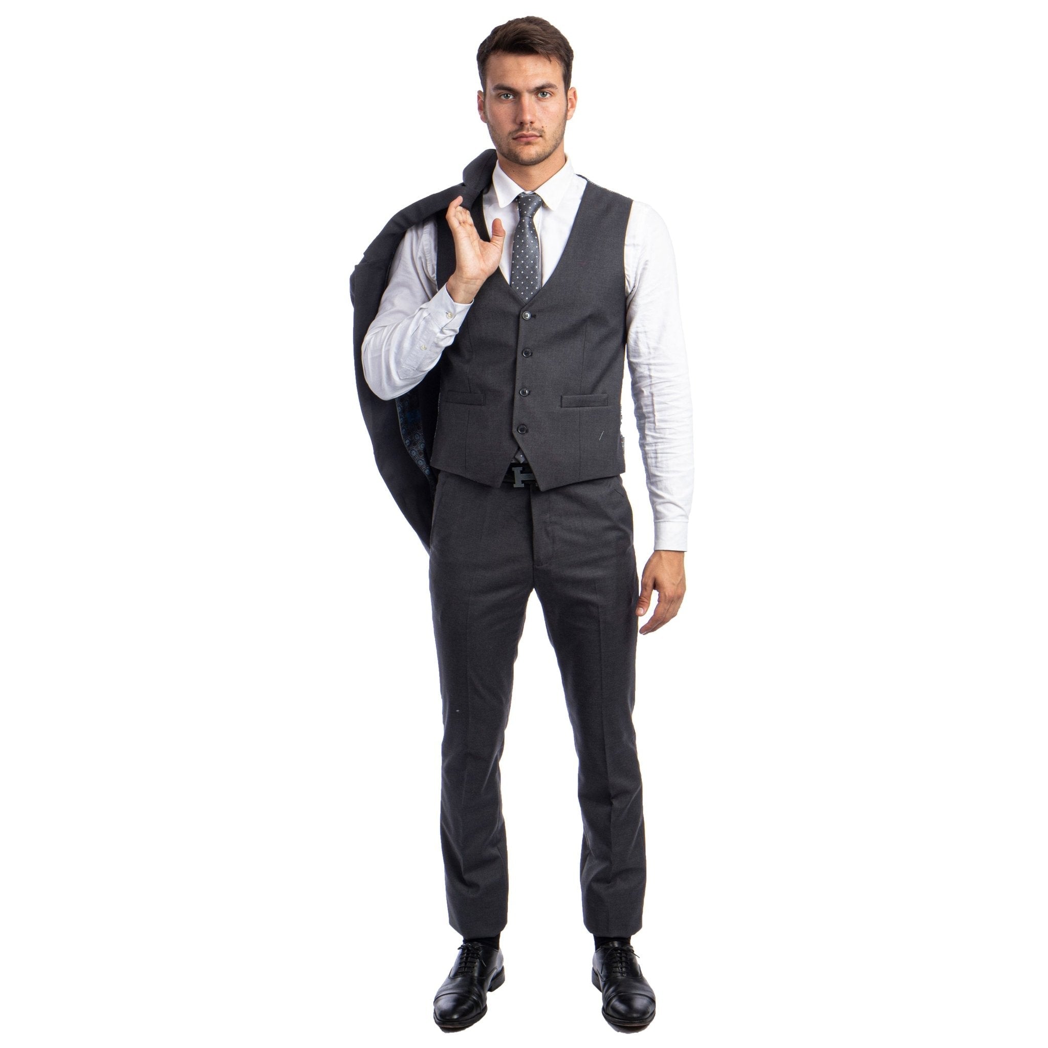 Men's Skinny - Fit Solid 3pc Suit - Bundle Bus