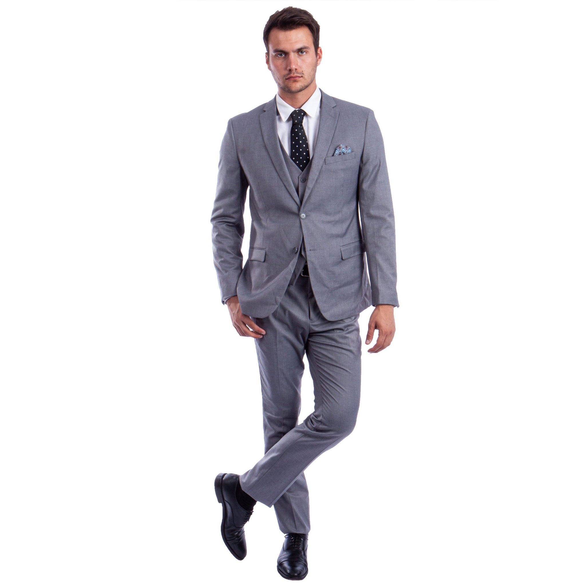 Men's Skinny - Fit Solid 3pc Suit - Bundle Bus