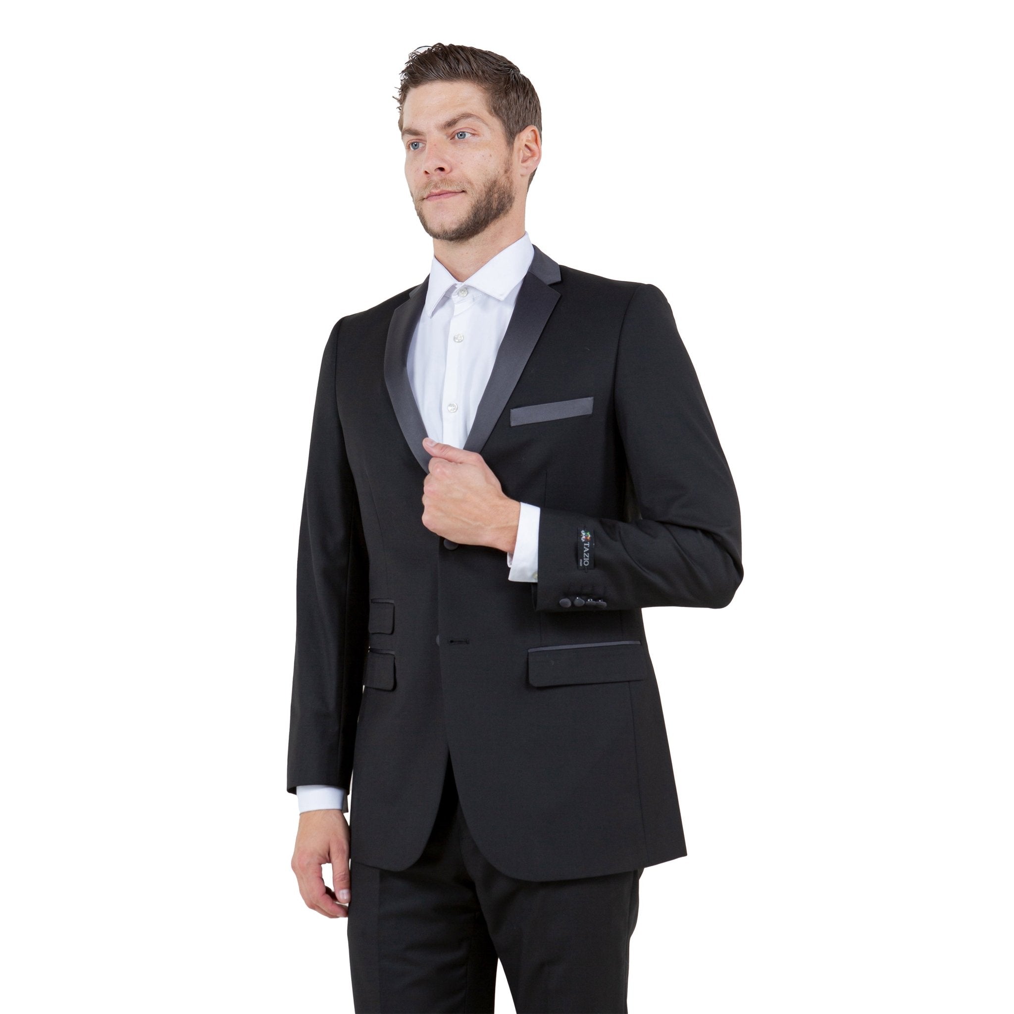 Men's Slim - Fit Tuxedo Sport Coat w/ Satin Notch Lapel - Bundle Bus