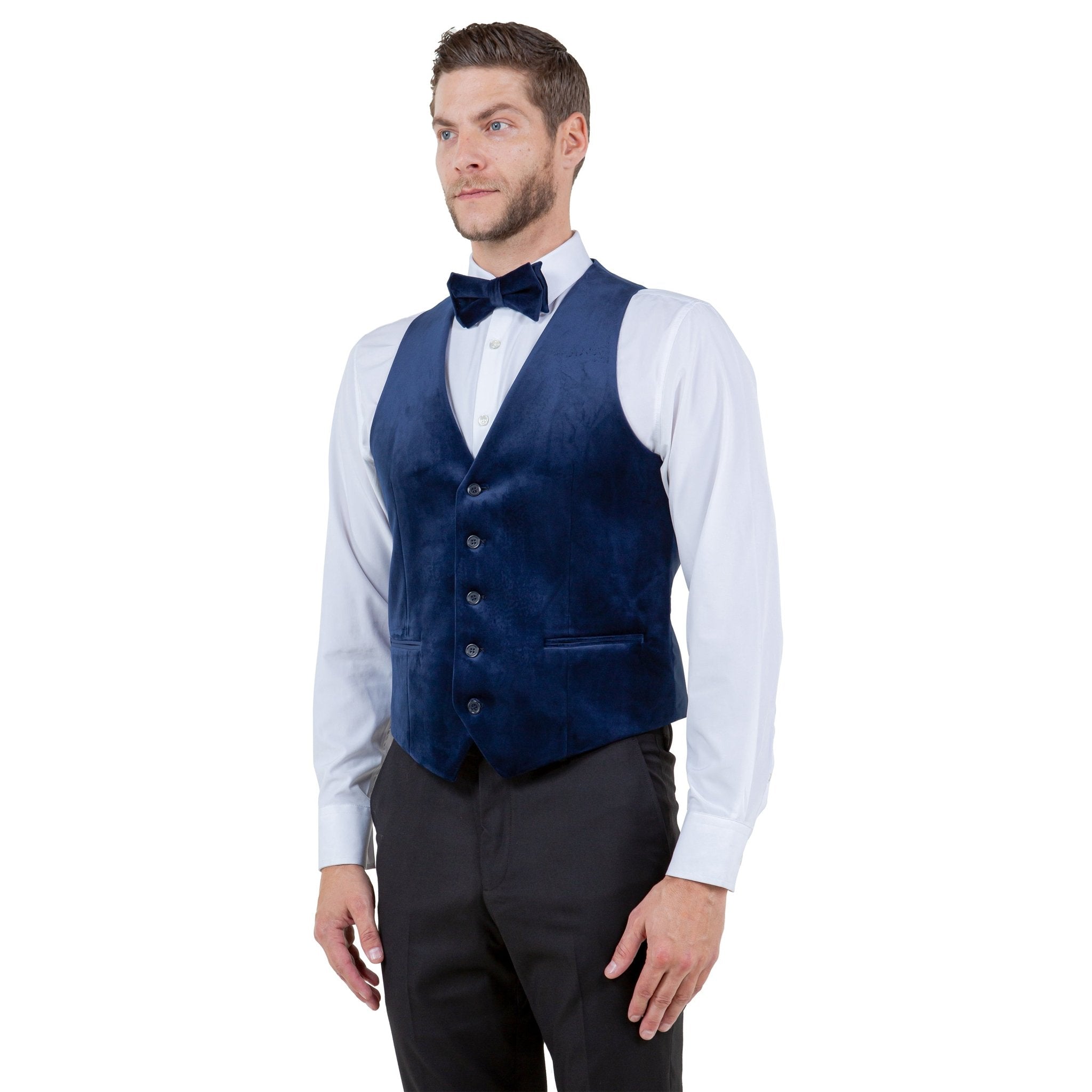 Men's Slim - fit Velvet Suits Separates, Vest And Bowtie - Bundle Bus
