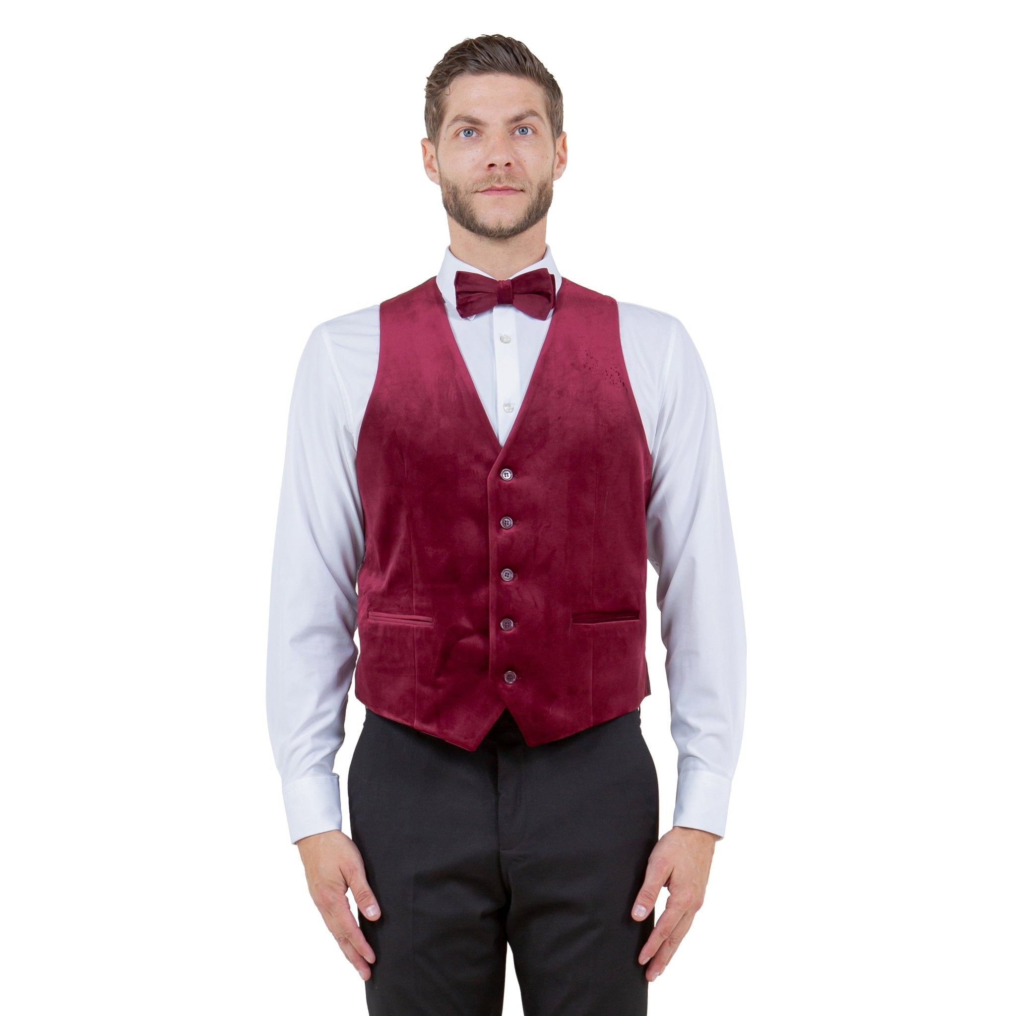Men's Slim - fit Velvet Suits Separates, Vest And Bowtie - Bundle Bus