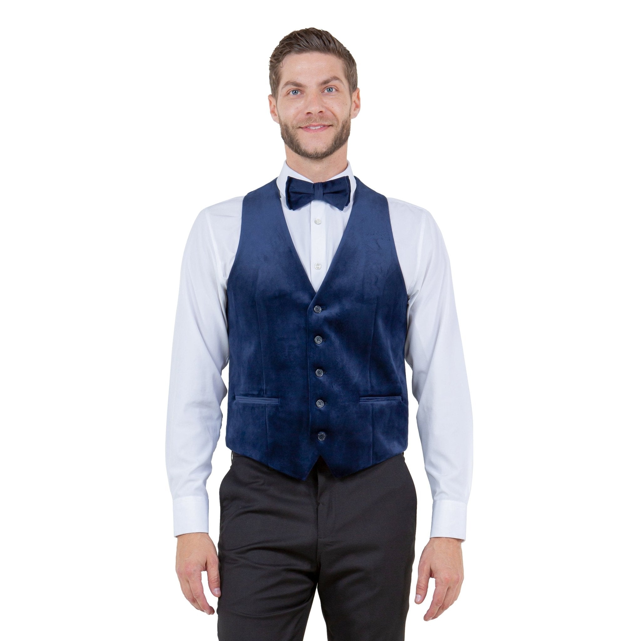 Men's Slim - fit Velvet Suits Separates, Vest And Bowtie - Bundle Bus