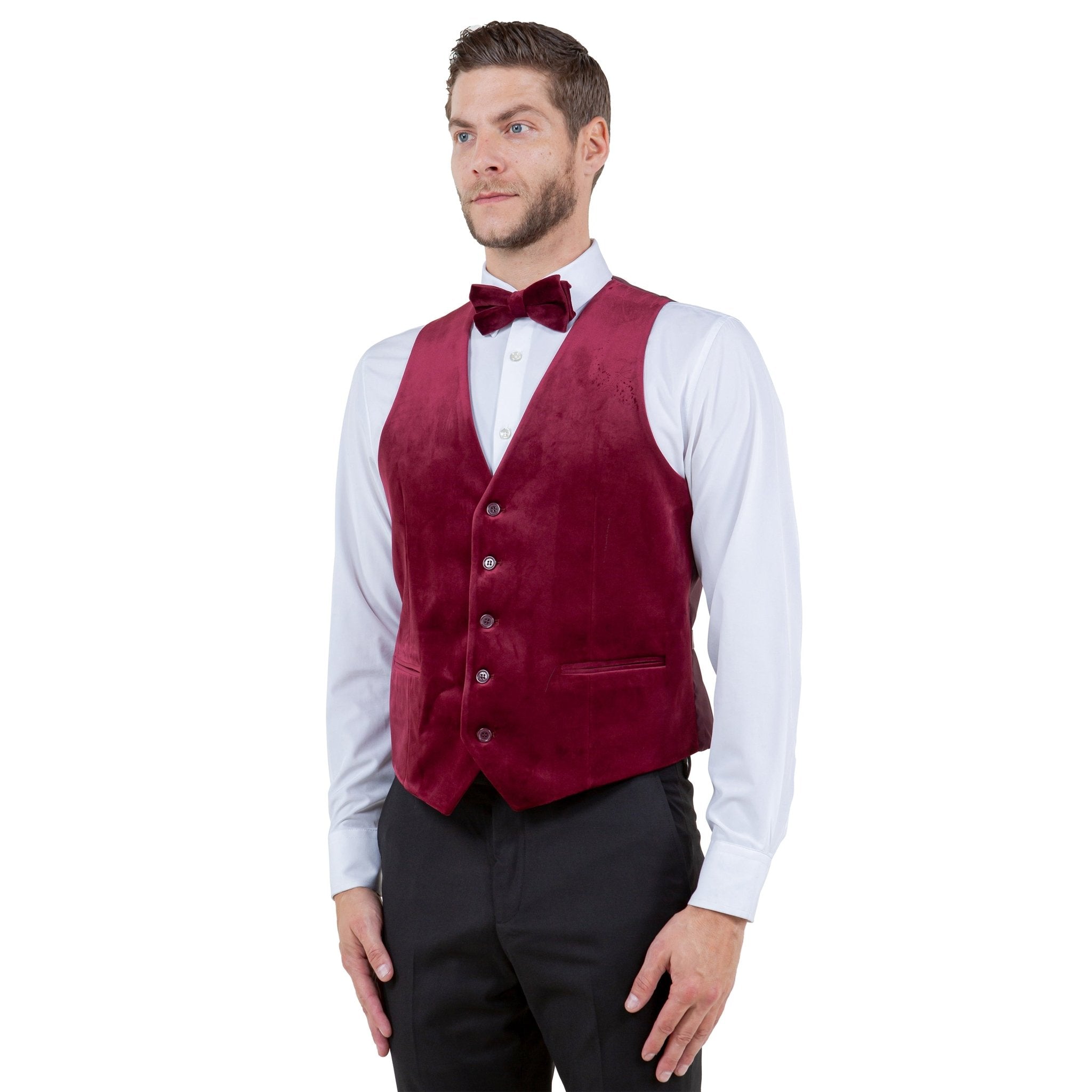 Men's Slim - fit Velvet Suits Separates, Vest And Bowtie - Bundle Bus