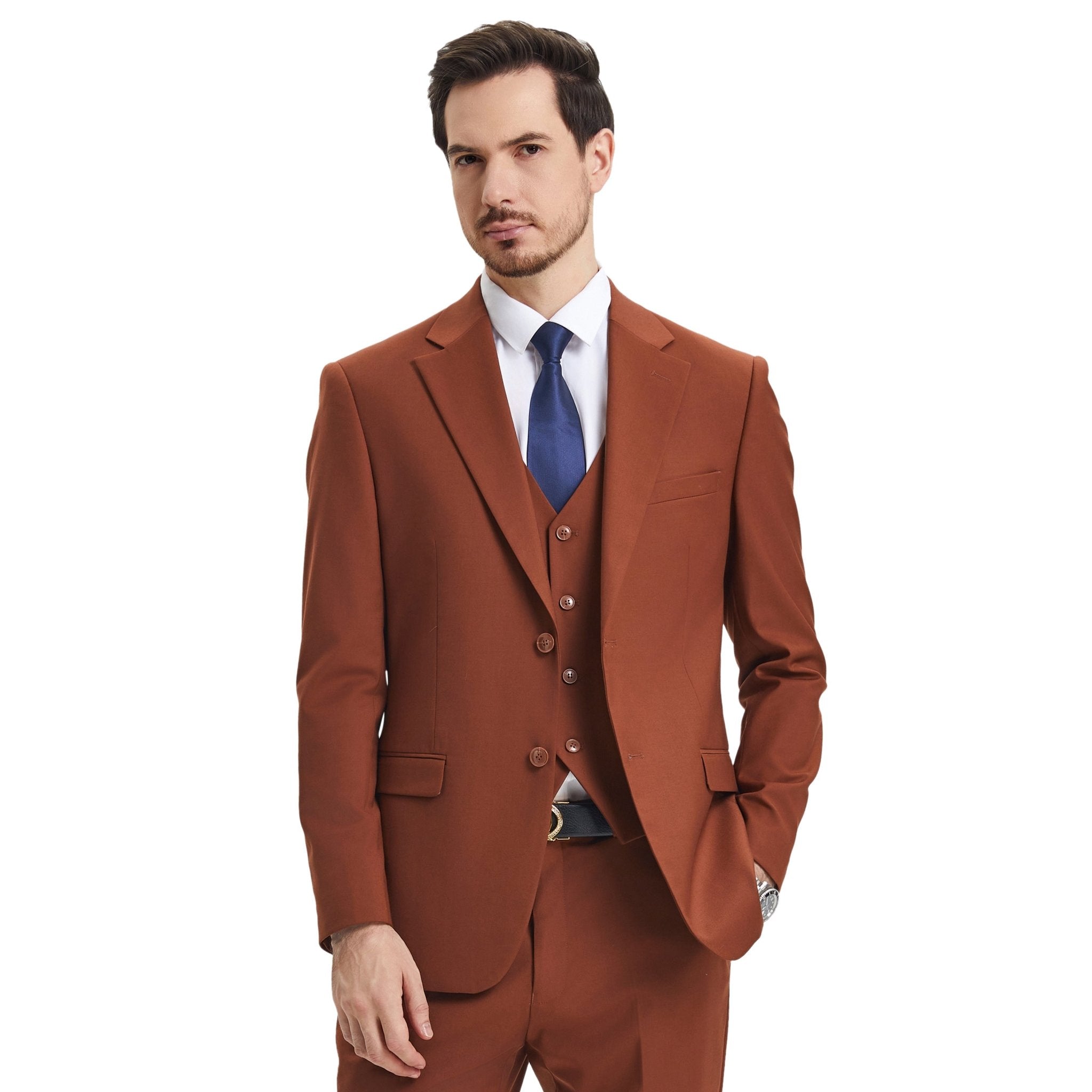 Men's Stacy Adams Hybrid - Fit 3pc Notch Lapel Suit Set, Jacket Vest and Pants - Bundle Bus