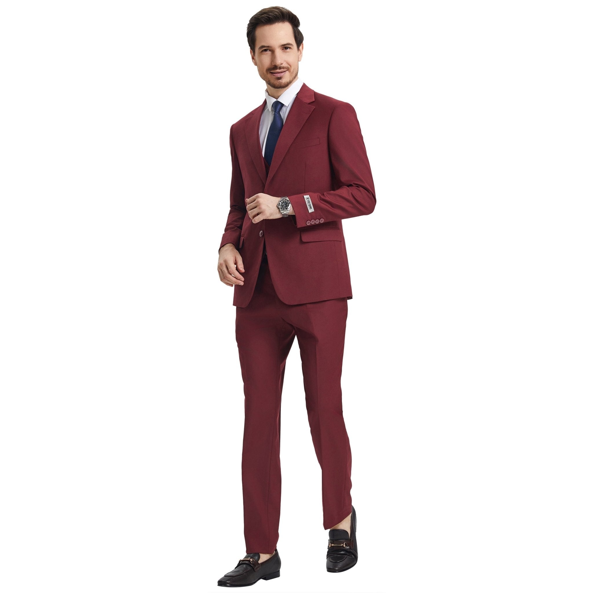 Men's Stacy Adams Hybrid - Fit 3pc Notch Lapel Suit Set, Jacket Vest and Pants - Bundle Bus