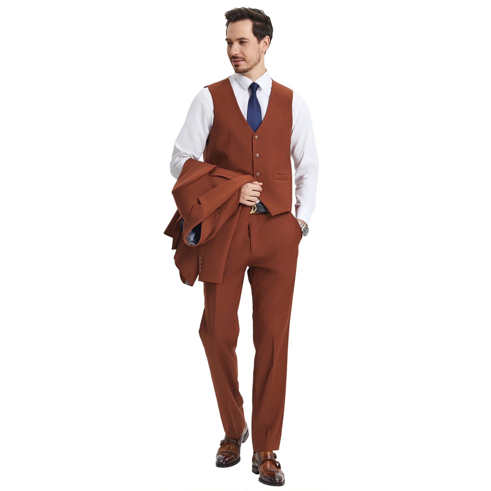 Men's Stacy Adams Hybrid - Fit 3pc Notch Lapel Suit Set, Jacket Vest and Pants - Bundle Bus