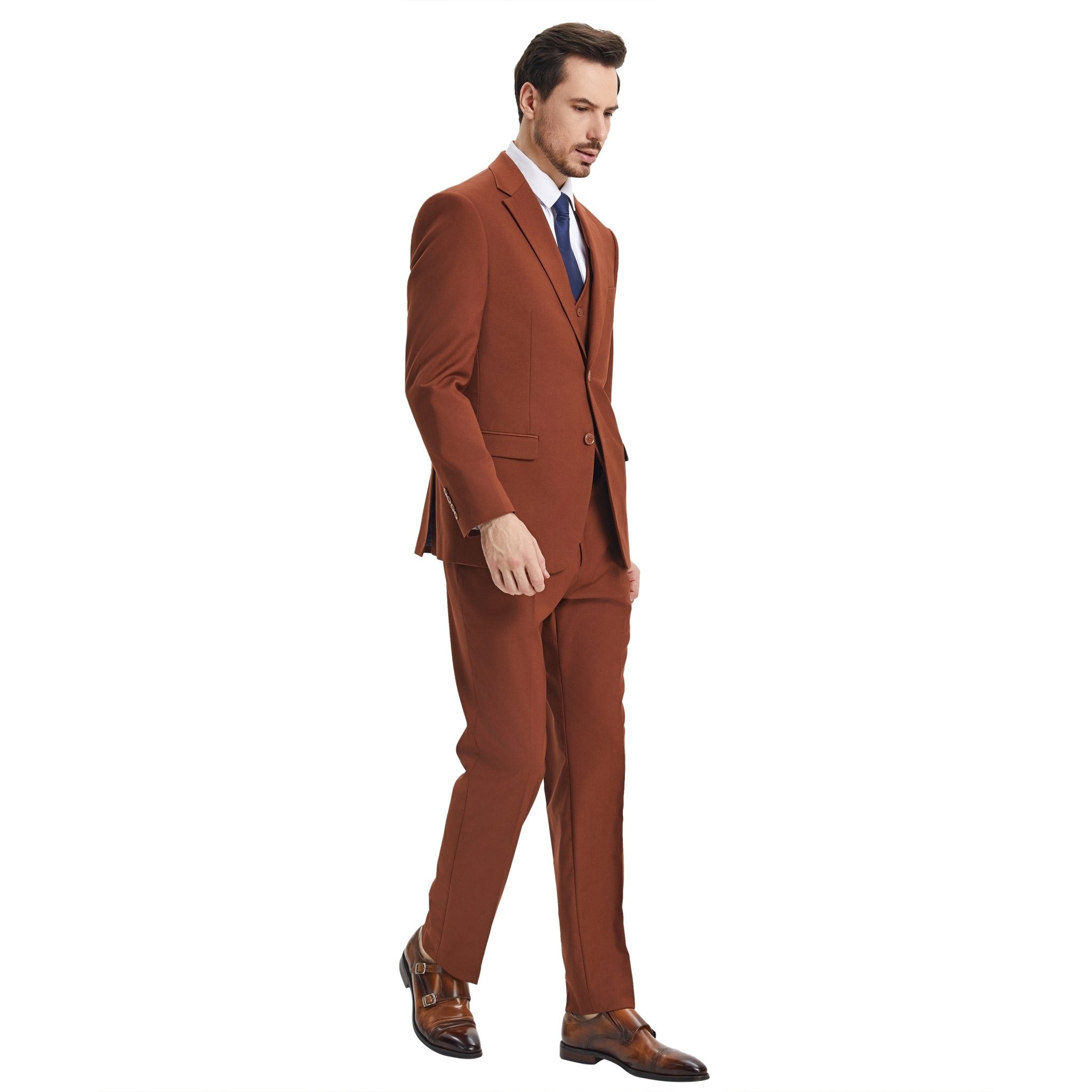 Men's Stacy Adams Hybrid - Fit 3pc Notch Lapel Suit Set, Jacket Vest and Pants - Bundle Bus