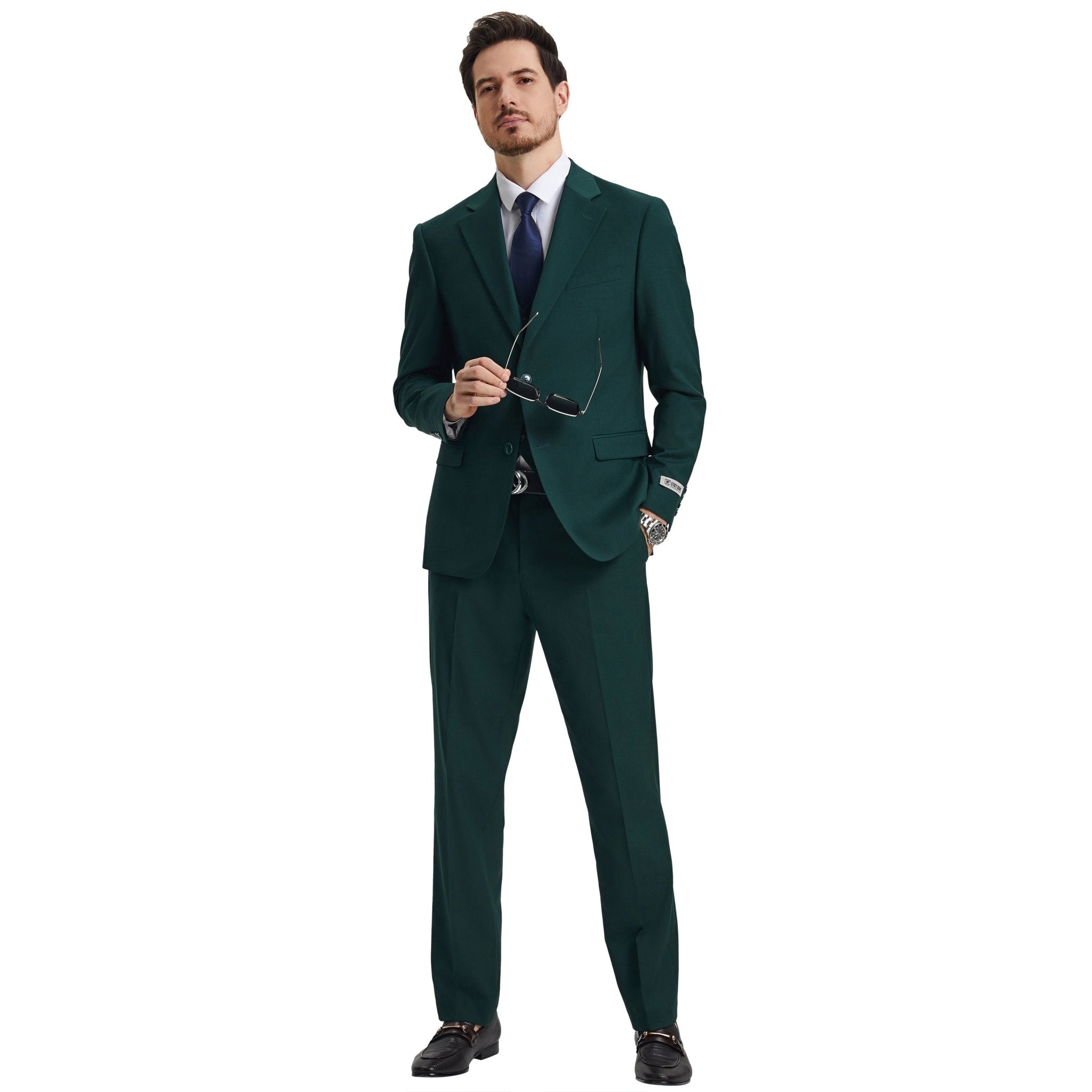Men's Stacy Adams Hybrid - Fit 3pc Notch Lapel Suit Set, Jacket Vest and Pants - Bundle Bus