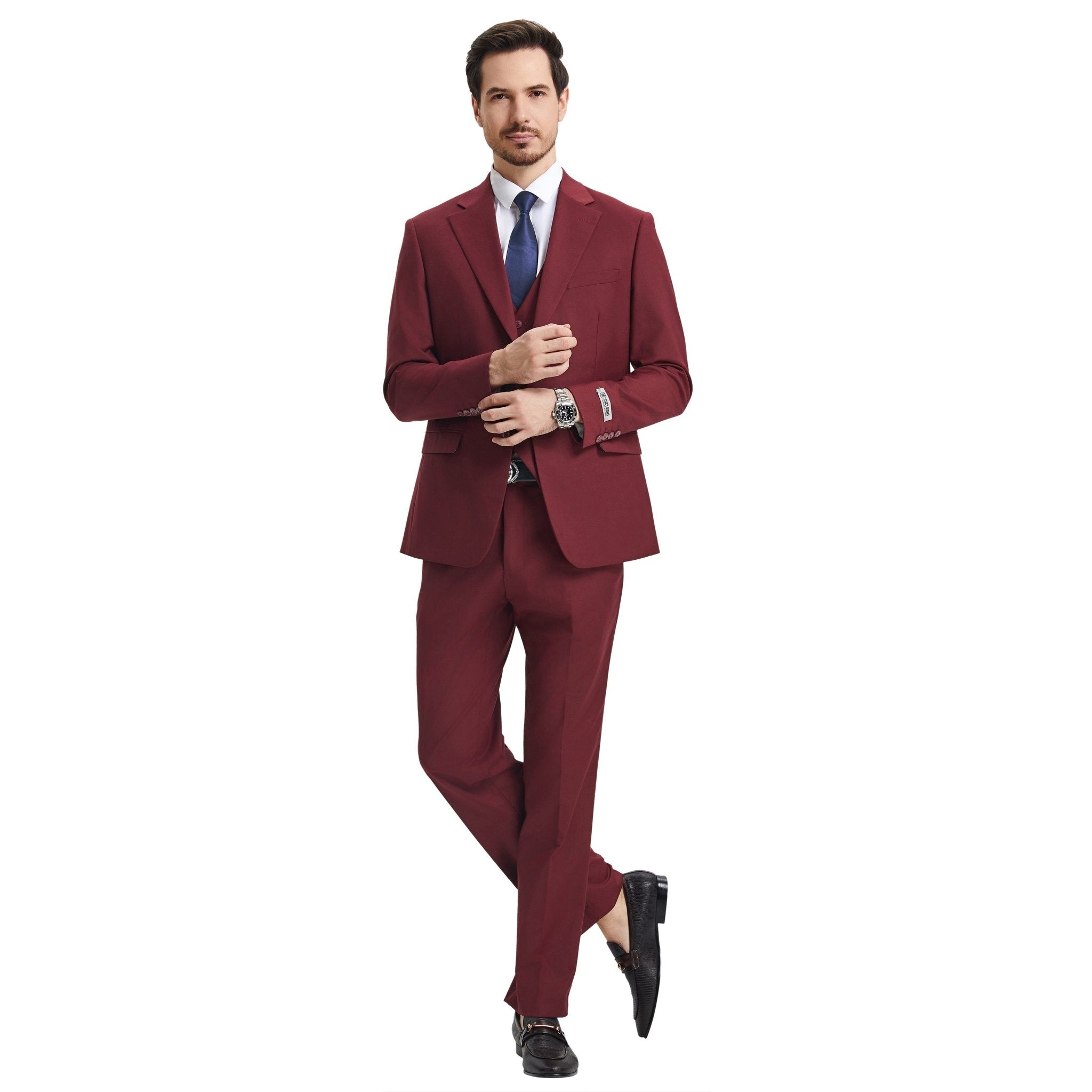 Men's Stacy Adams Hybrid - Fit 3pc Notch Lapel Suit Set, Jacket Vest and Pants - Bundle Bus