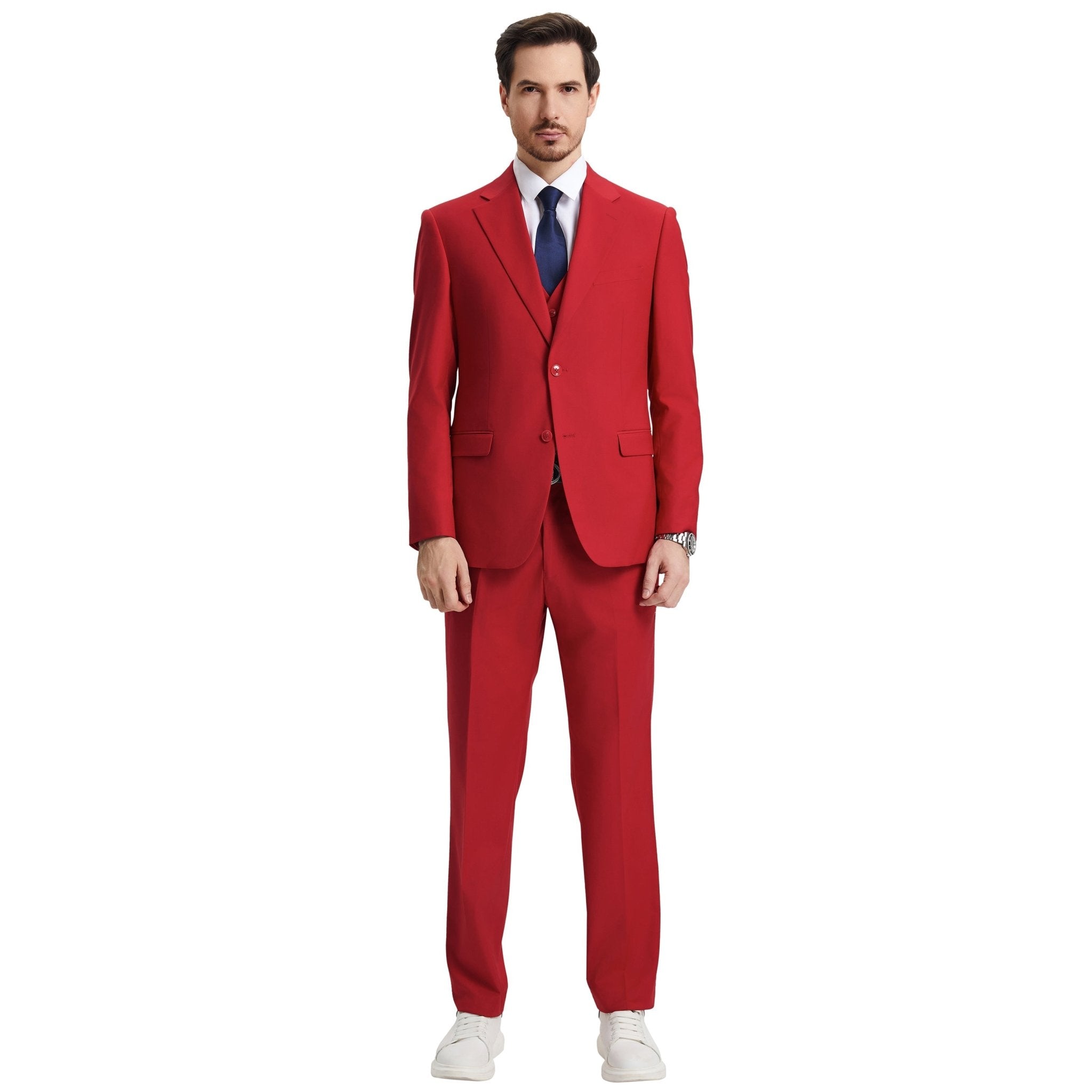 Men's Stacy Adams Hybrid - Fit 3pc Notch Lapel Suit Set, Jacket Vest and Pants - Bundle Bus