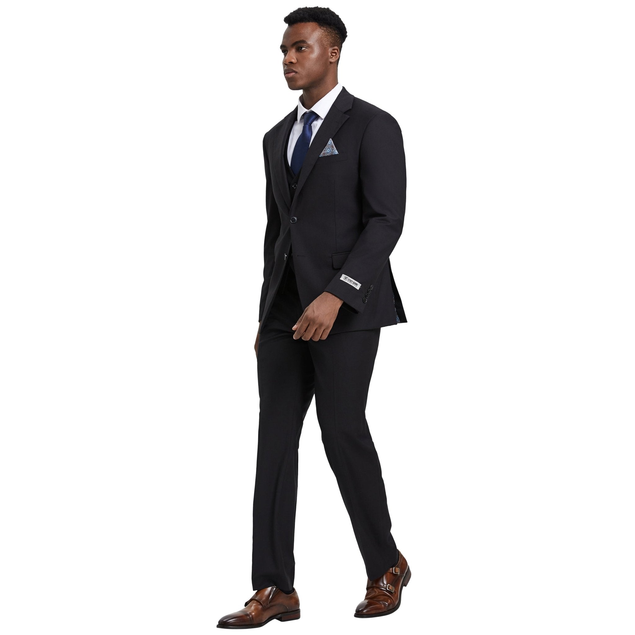 Men's Stacy Adams Hybrid - Fit 3pc Notch Lapel Suit Set, Jacket Vest and Pants - Bundle Bus