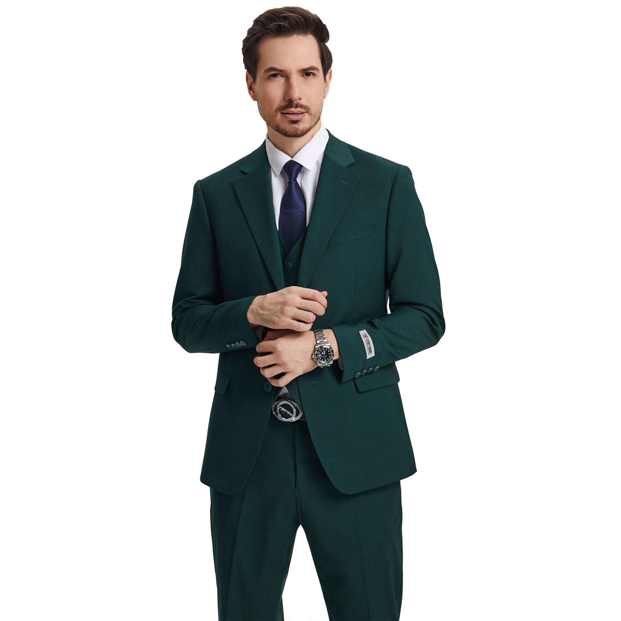 Men's Stacy Adams Hybrid - Fit 3pc Notch Lapel Suit Set, Jacket Vest and Pants - Bundle Bus
