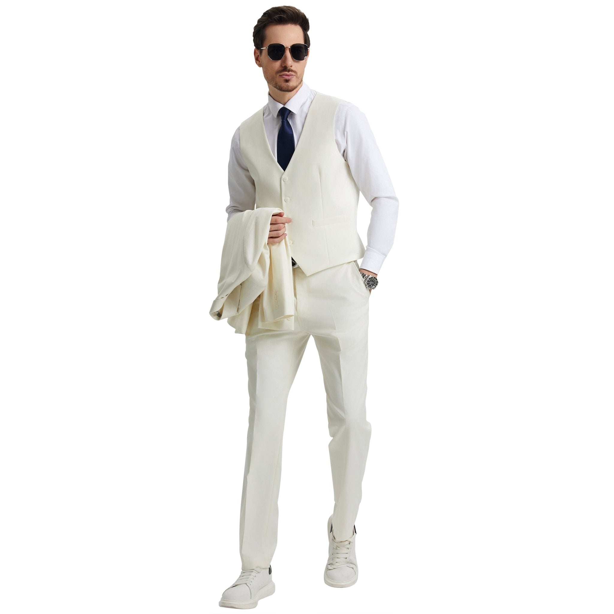 Men's Stacy Adams Hybrid - Fit 3pc Notch Lapel Suit Set, Jacket Vest and Pants - Bundle Bus