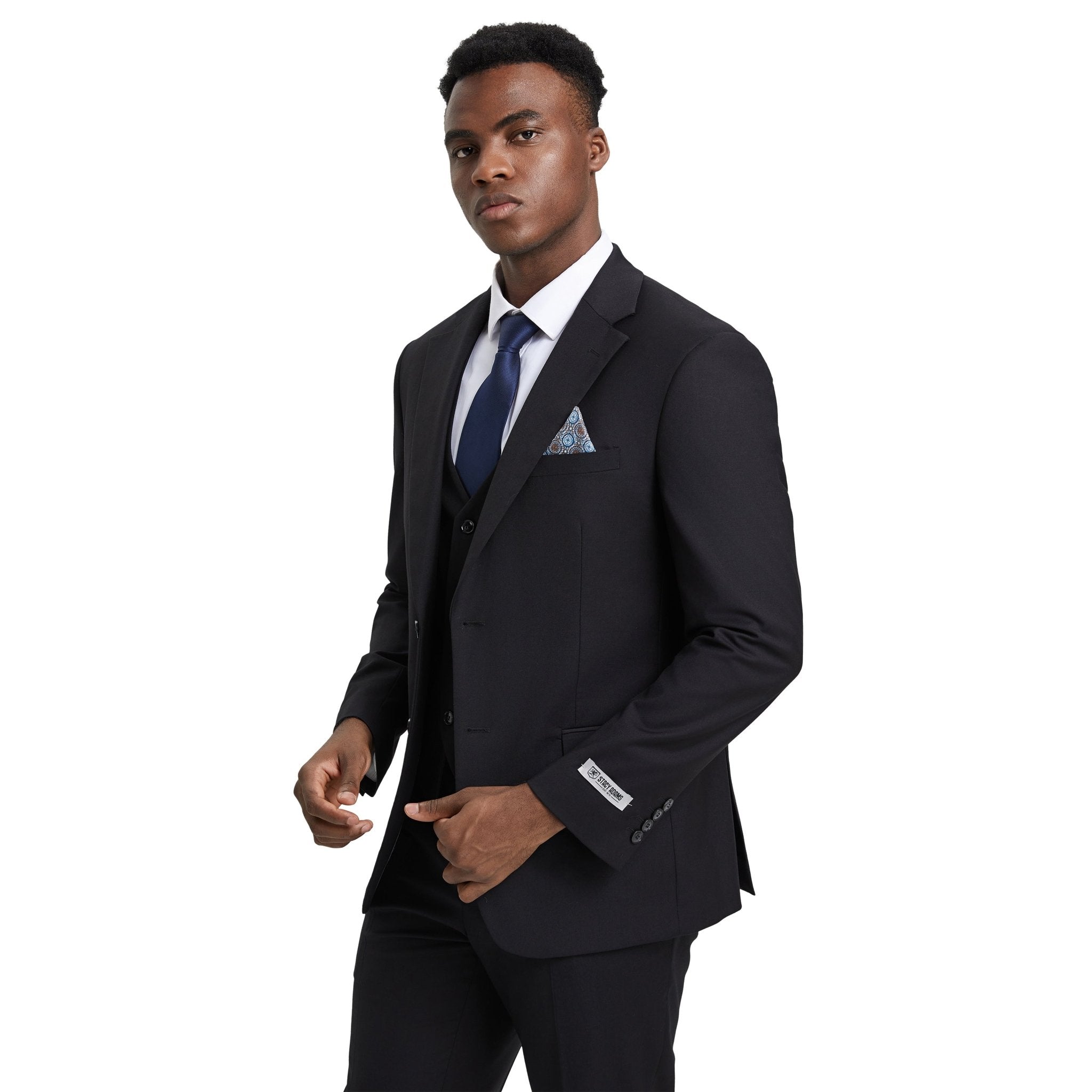 Men's Stacy Adams Hybrid - Fit 3pc Notch Lapel Suit Set, Jacket Vest and Pants - Bundle Bus