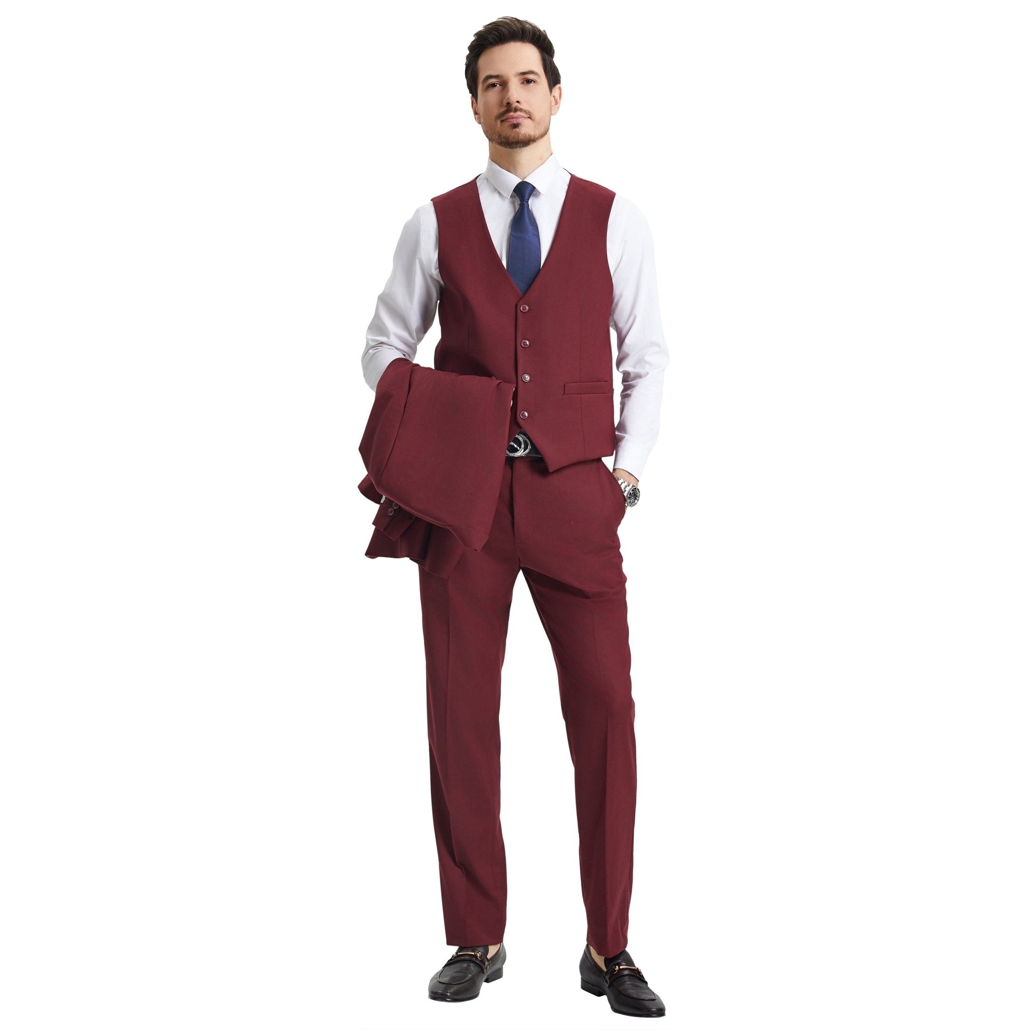 Men's Stacy Adams Hybrid - Fit 3pc Notch Lapel Suit Set, Jacket Vest and Pants - Bundle Bus