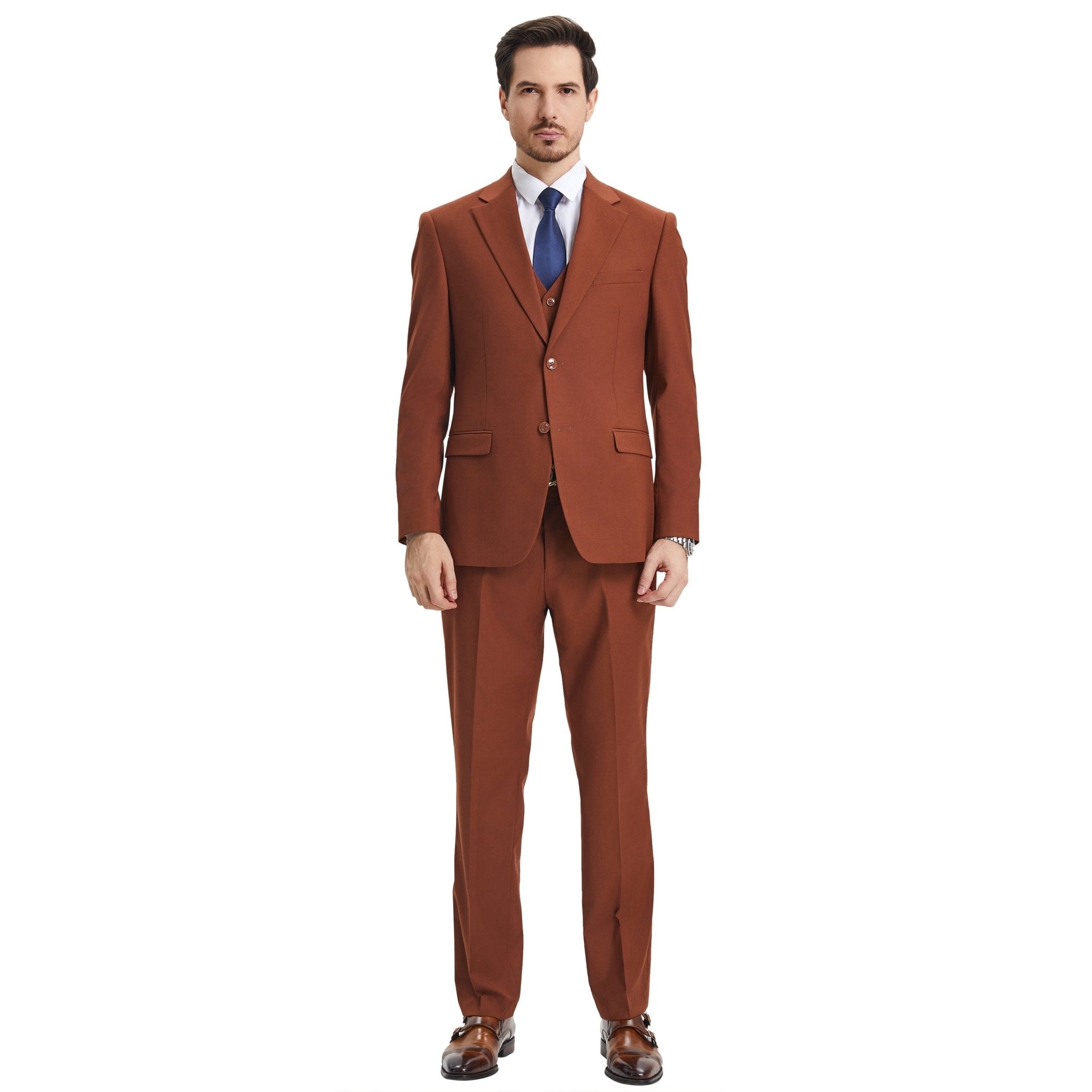Men's Stacy Adams Hybrid - Fit 3pc Notch Lapel Suit Set, Jacket Vest and Pants - Bundle Bus