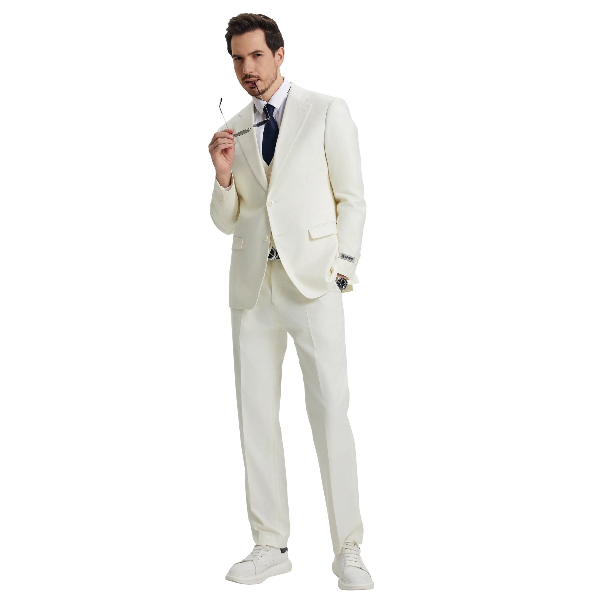 Men's Stacy Adams Hybrid - Fit 3pc Notch Lapel Suit Set, Jacket Vest and Pants - Bundle Bus