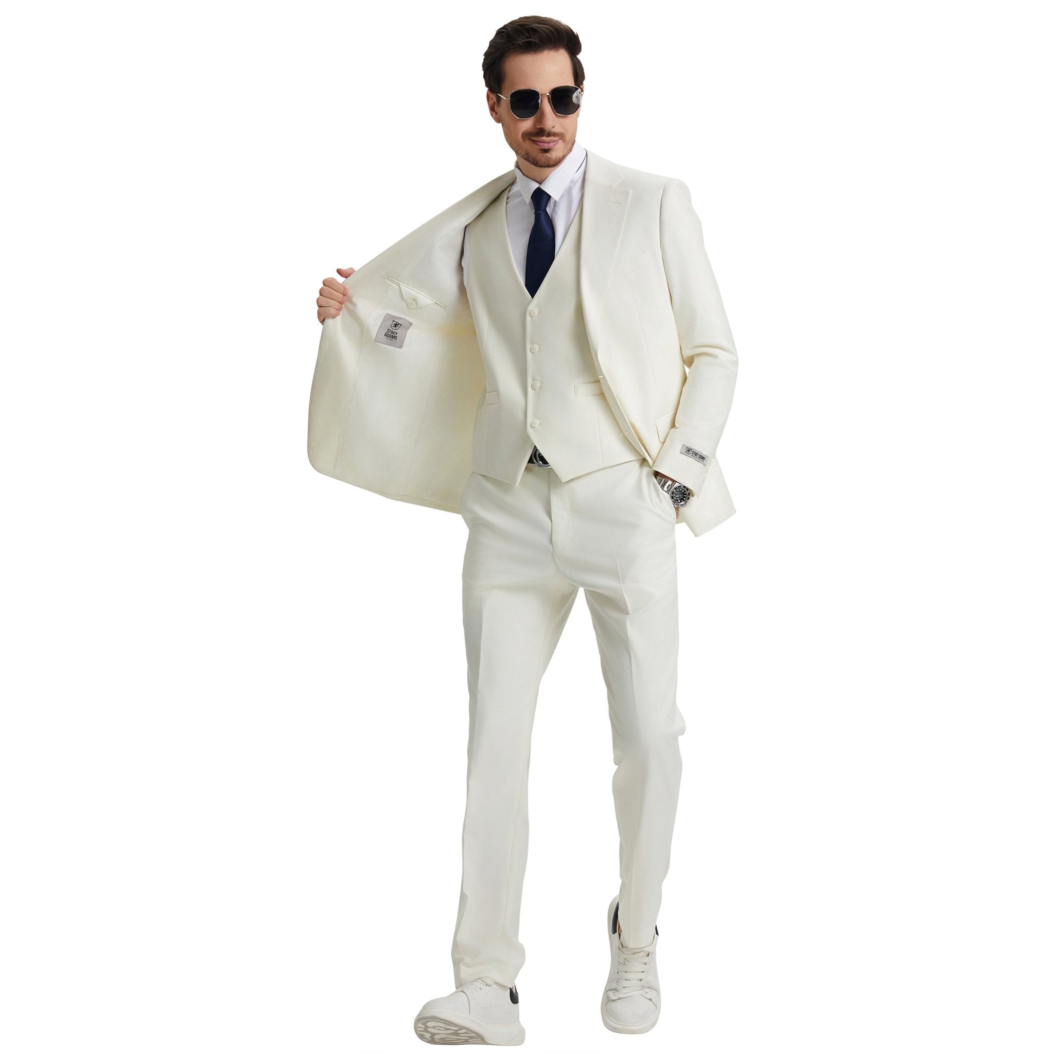 Men's Stacy Adams Hybrid - Fit 3pc Notch Lapel Suit Set, Jacket Vest and Pants - Bundle Bus