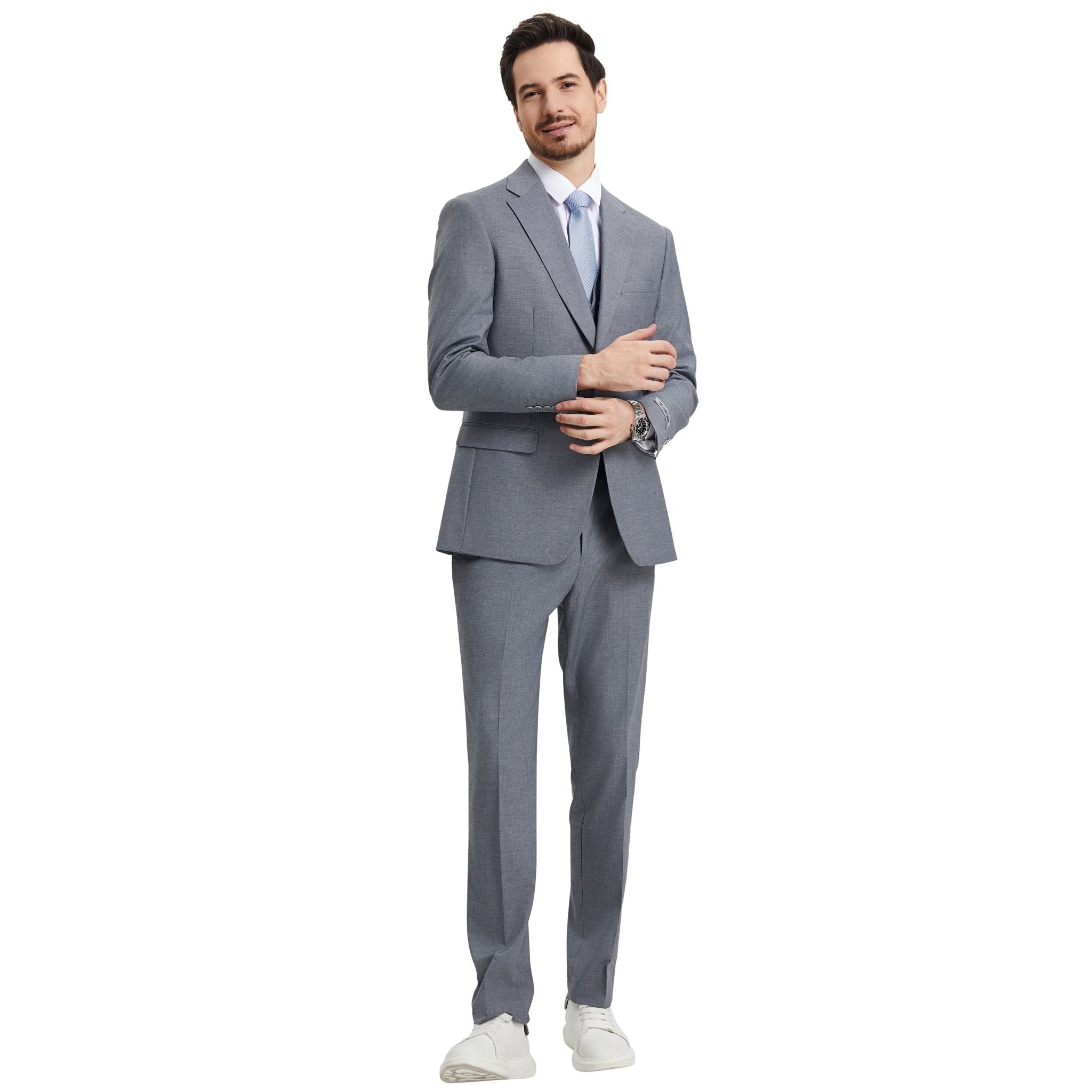 Men's Stacy Adams Hybrid - Fit 3pc Notch Lapel Suit Set, Jacket Vest and Pants - Bundle Bus