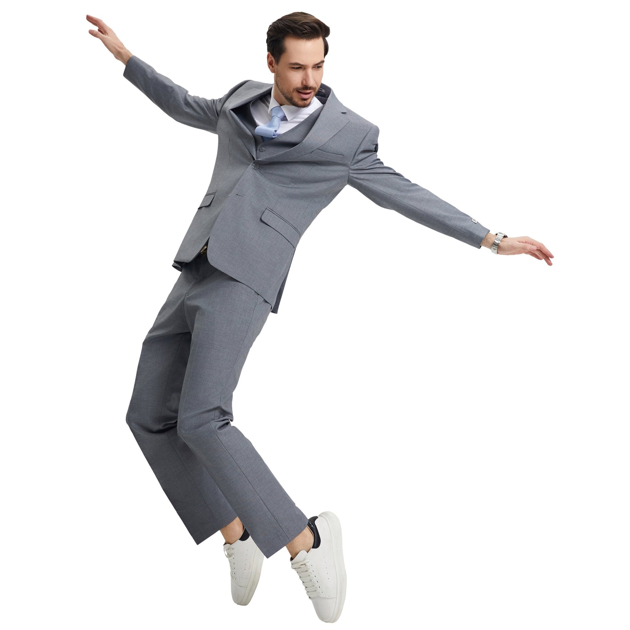 Men's Stacy Adams Hybrid - Fit 3pc Notch Lapel Suit Set, Jacket Vest and Pants - Bundle Bus