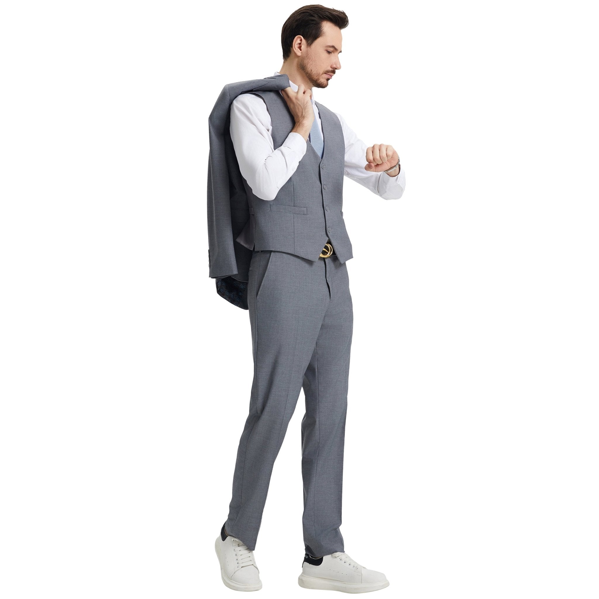 Men's Stacy Adams Hybrid - Fit 3pc Notch Lapel Suit Set, Jacket Vest and Pants - Bundle Bus