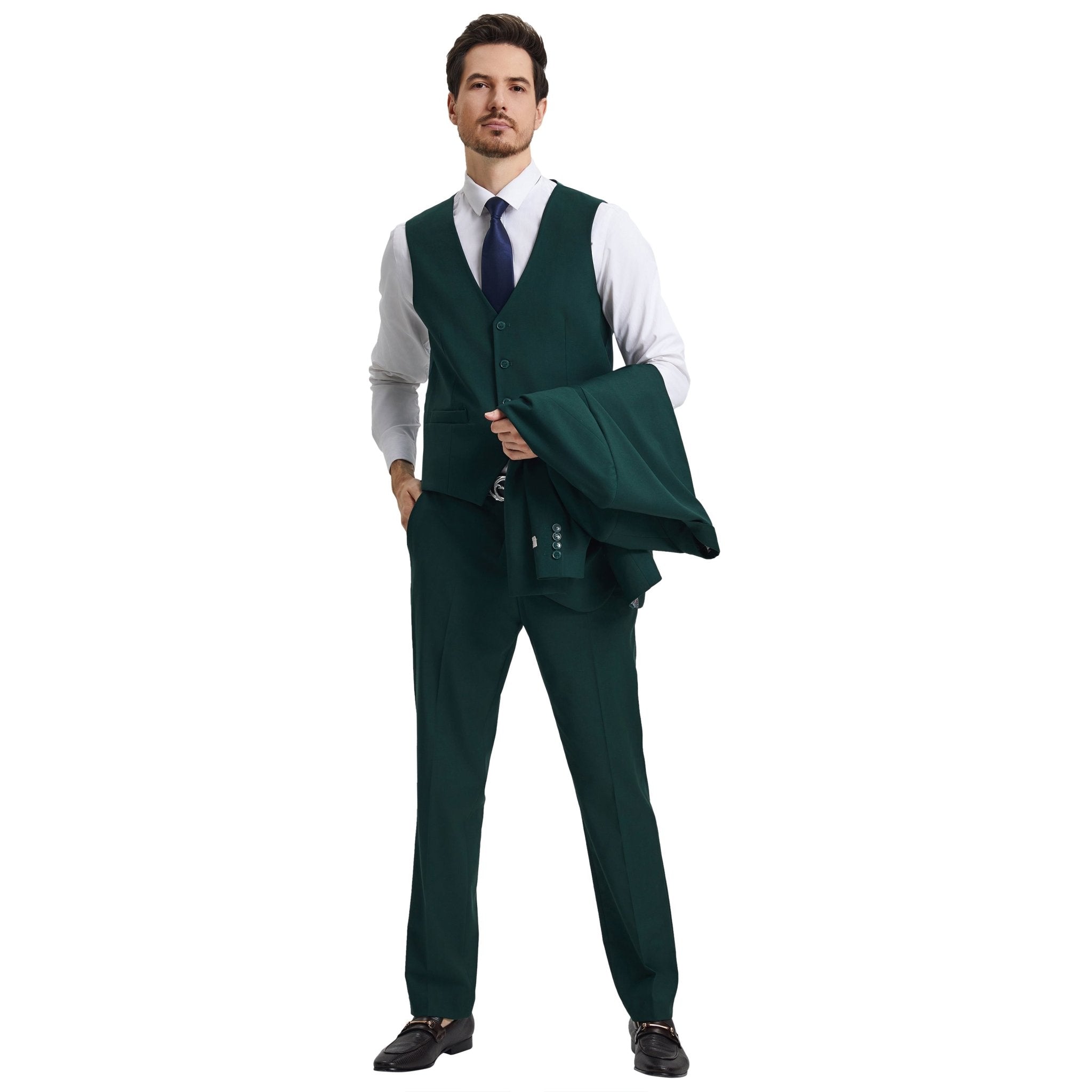 Men's Stacy Adams Hybrid - Fit 3pc Notch Lapel Suit Set, Jacket Vest and Pants - Bundle Bus